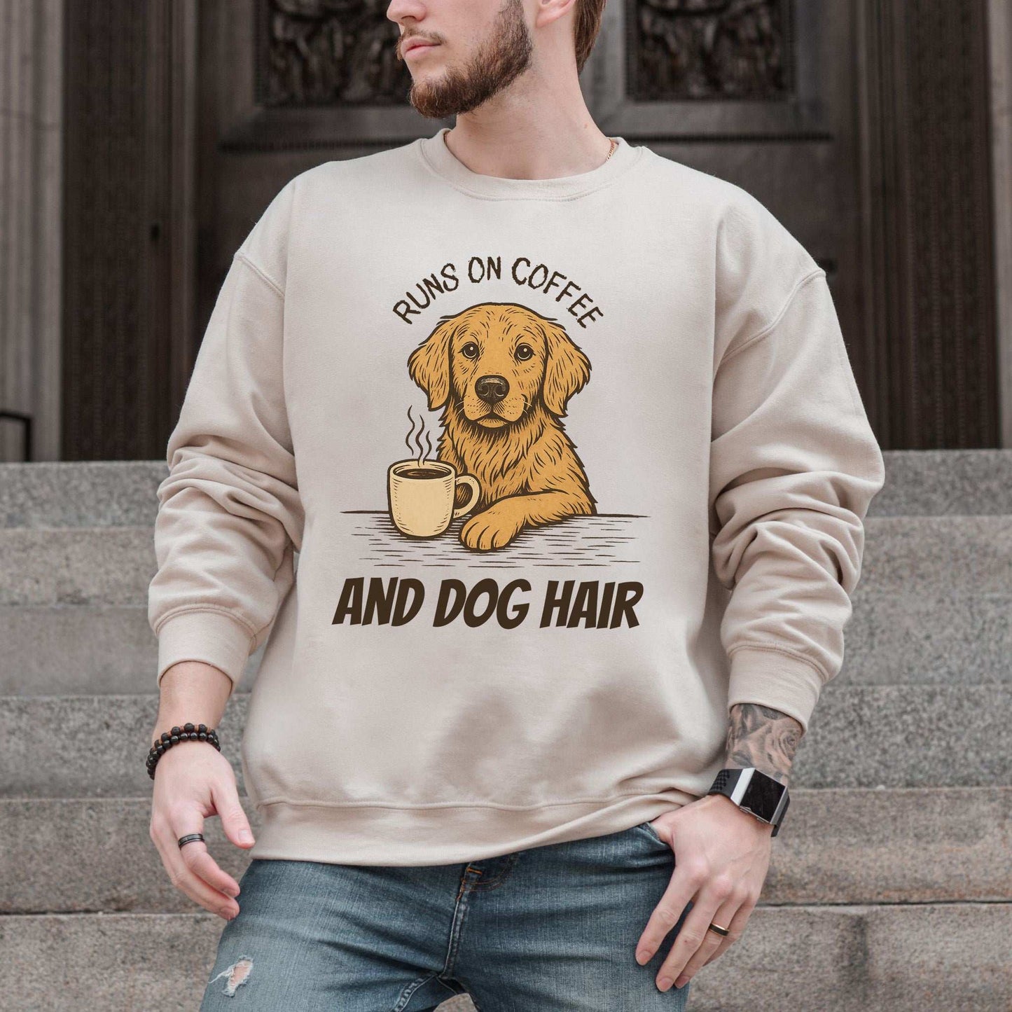 Golden Retriever Coffee Sweatshirt – Funny Dog Lover Gift for Caffeine Fans