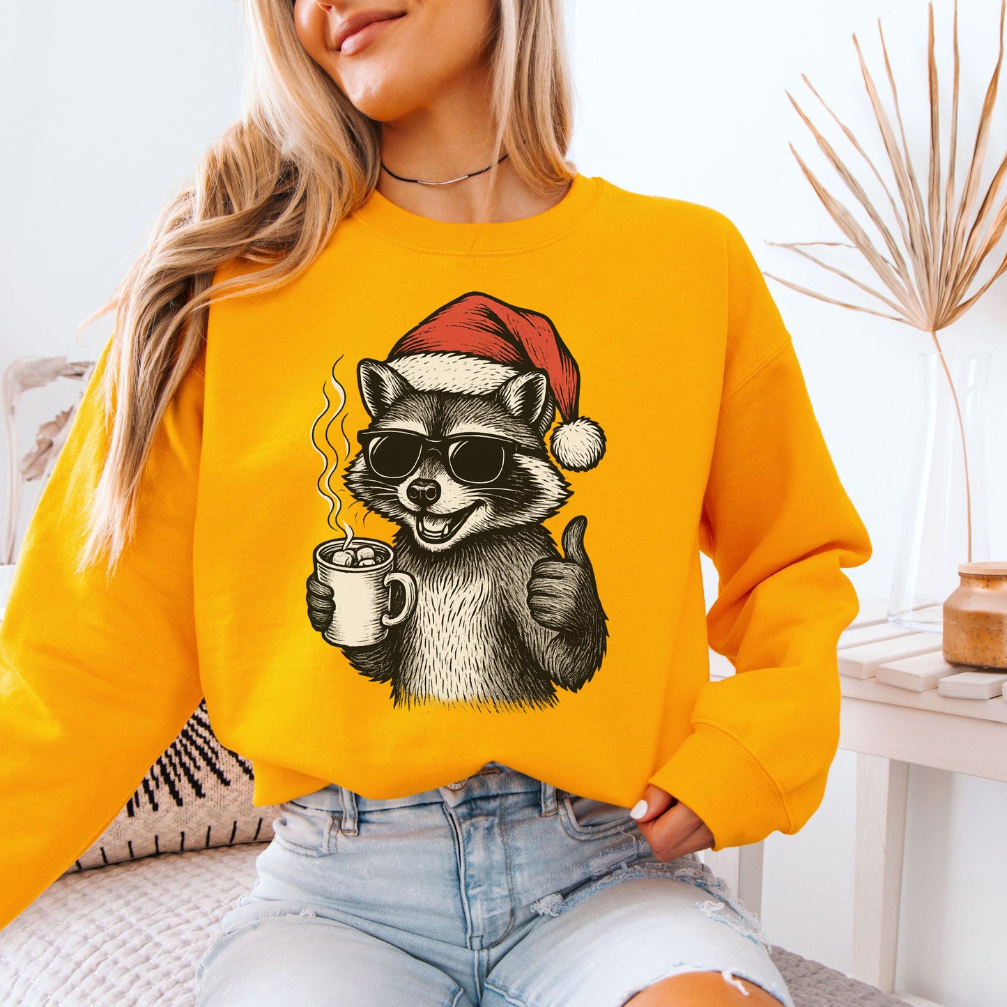 Cool Raccoon Christmas Sweatshirt – Santa Swag & Cocoa Vibes