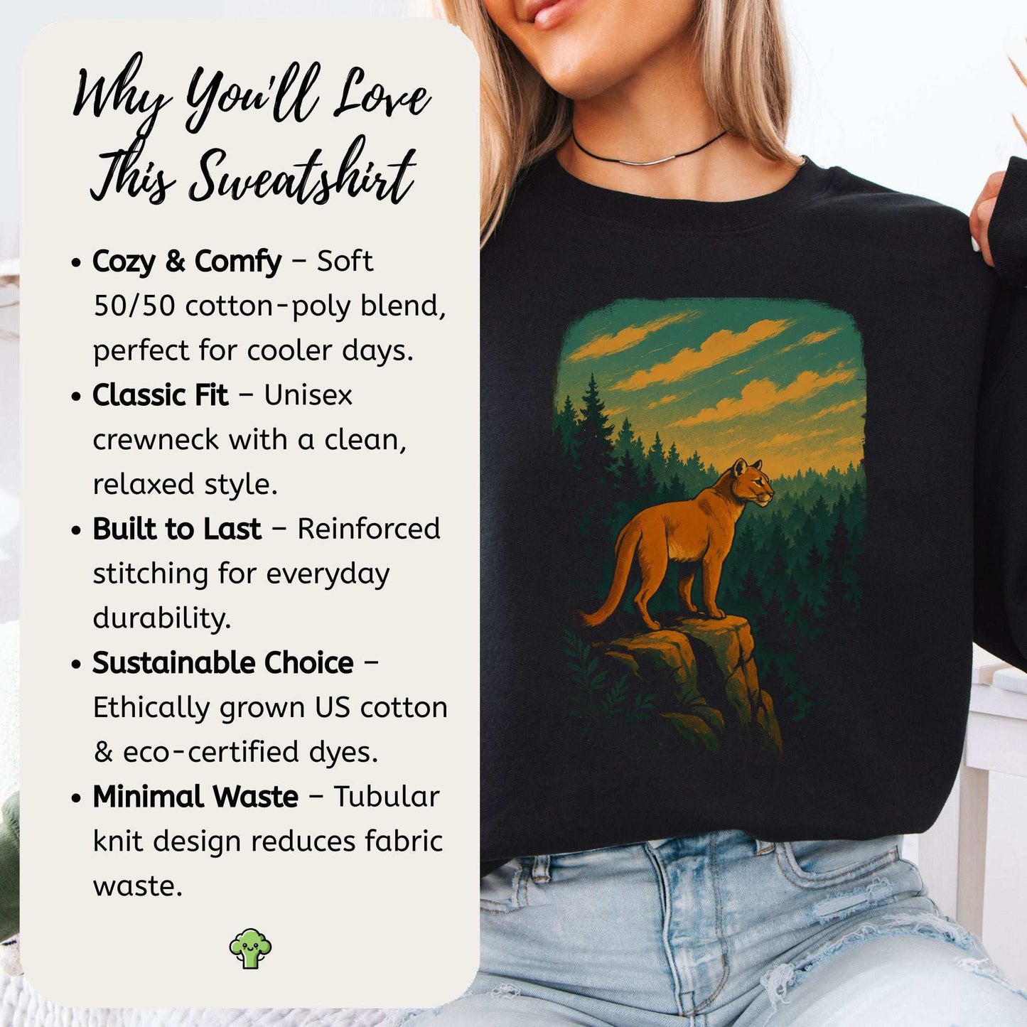 Cougar on the Cliff Mountain Lion Wilderness Sweatshirt