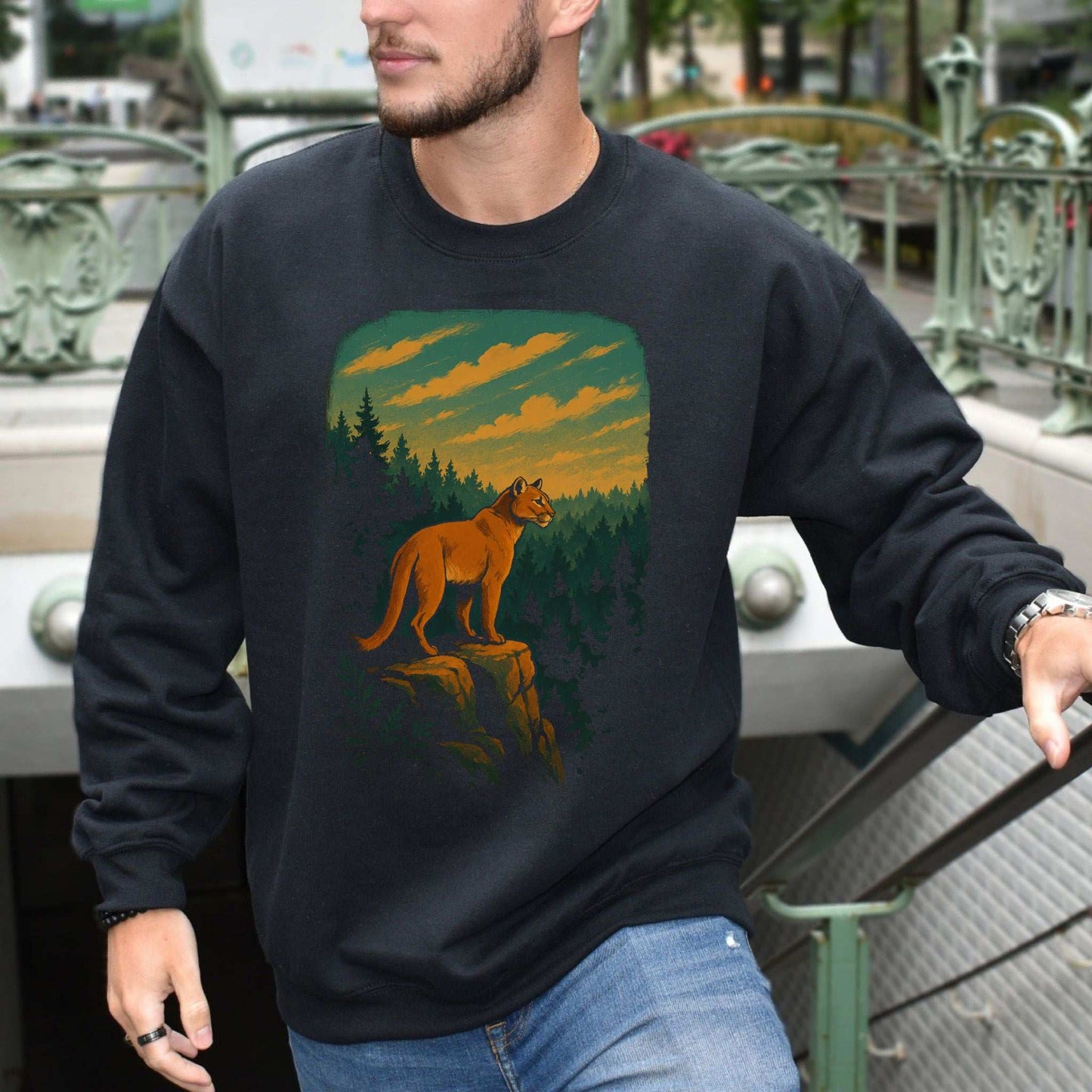 Cougar on the Cliff Mountain Lion Wilderness Sweatshirt