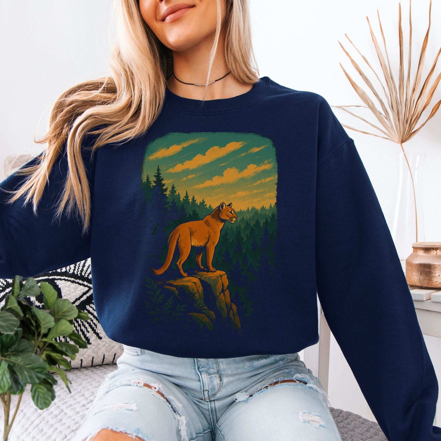 Cougar on the Cliff Mountain Lion Wilderness Sweatshirt