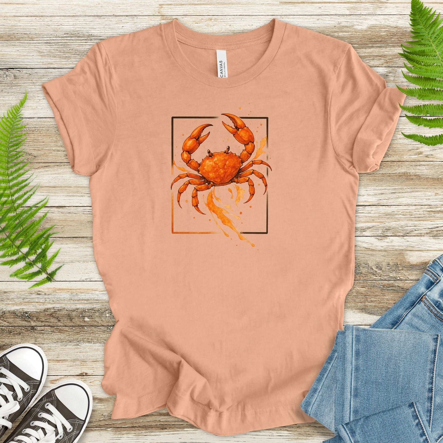 Watercolor Crab T-Shirt – Vibrant Ocean Animal Beach Tee