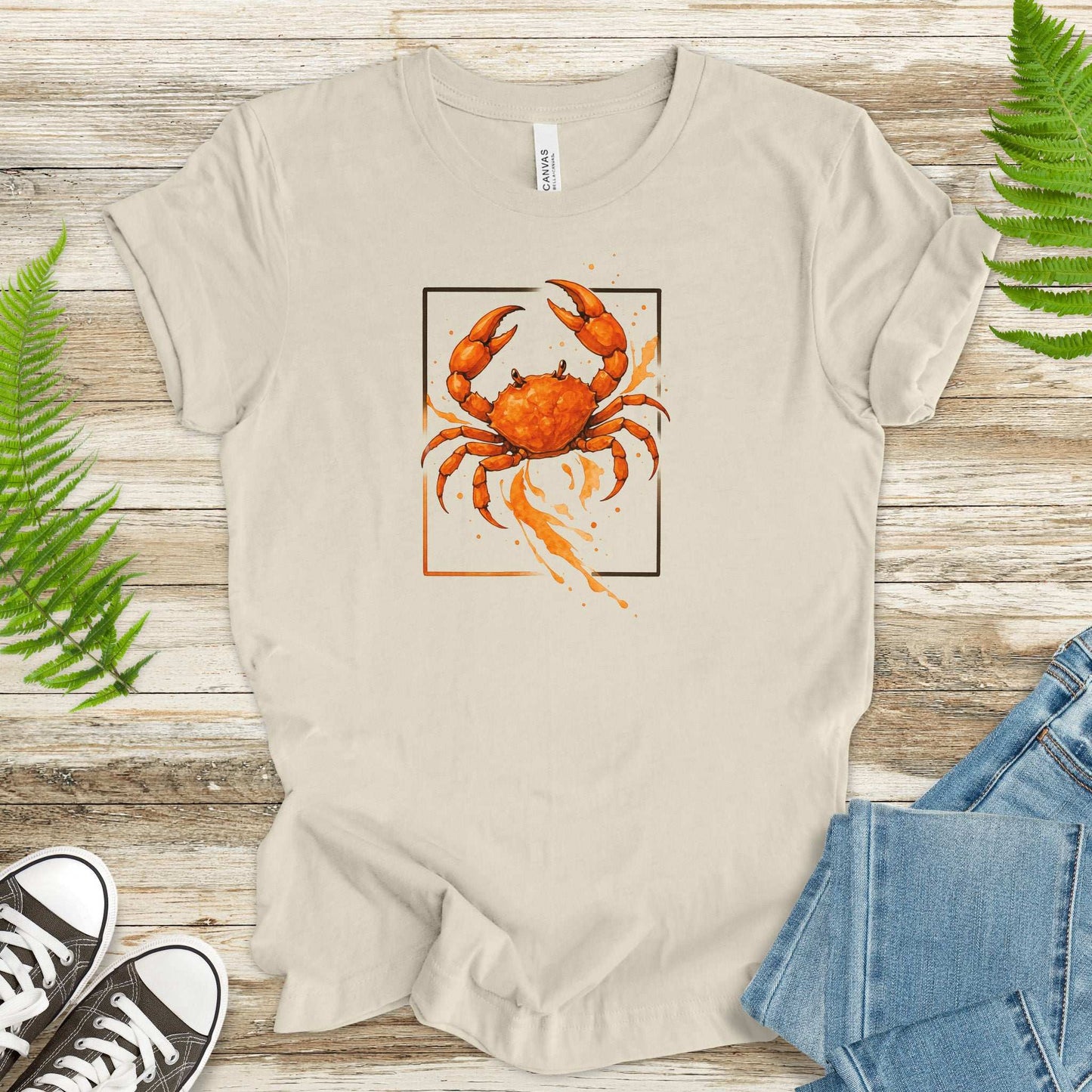 Watercolor Crab T-Shirt – Vibrant Ocean Animal Beach Tee