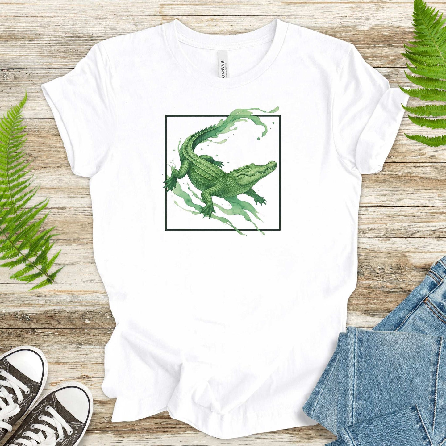 Watercolor Crocodile T-Shirt – Retro Reptile Wildlife Tee