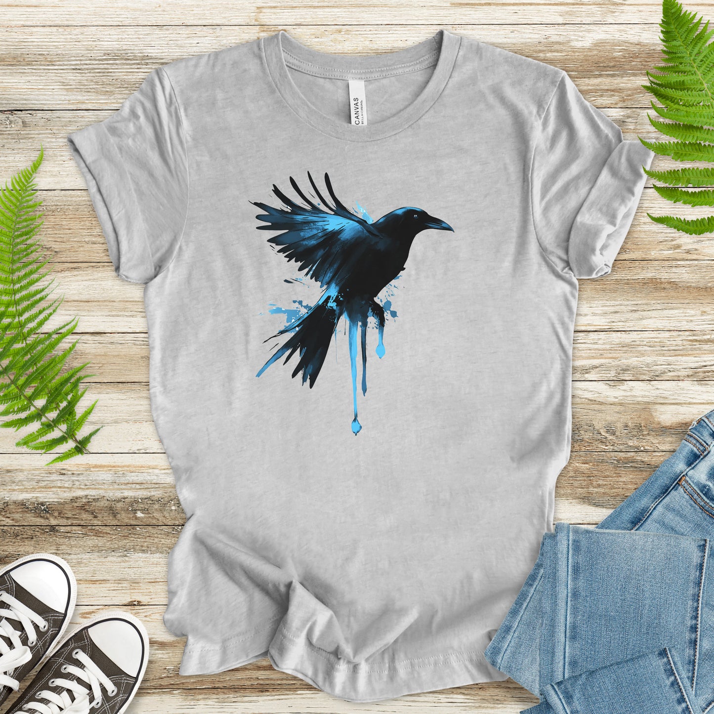 Watercolor Crow T-Shirt – Artistic Raven Spirit Bird Tee