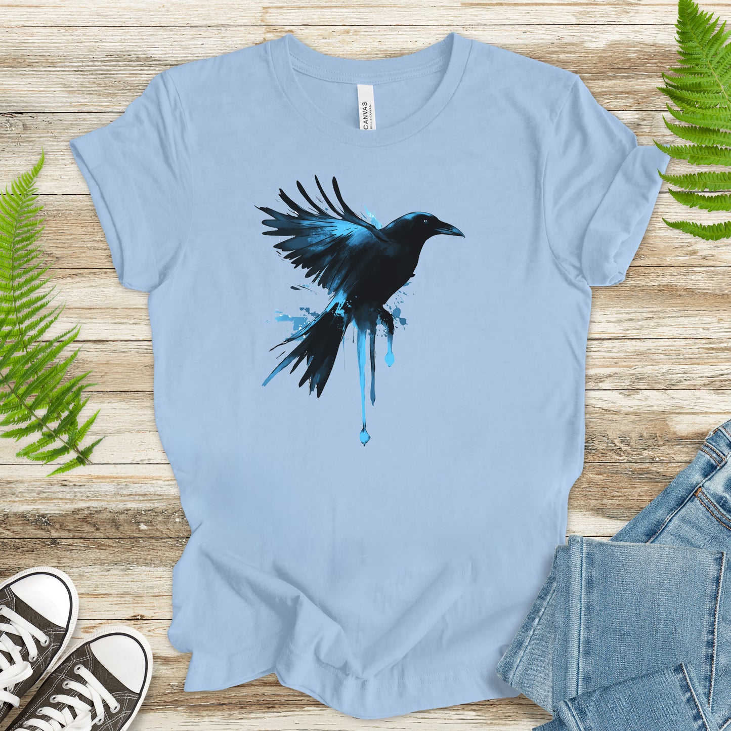Watercolor Crow T-Shirt – Artistic Raven Spirit Bird Tee