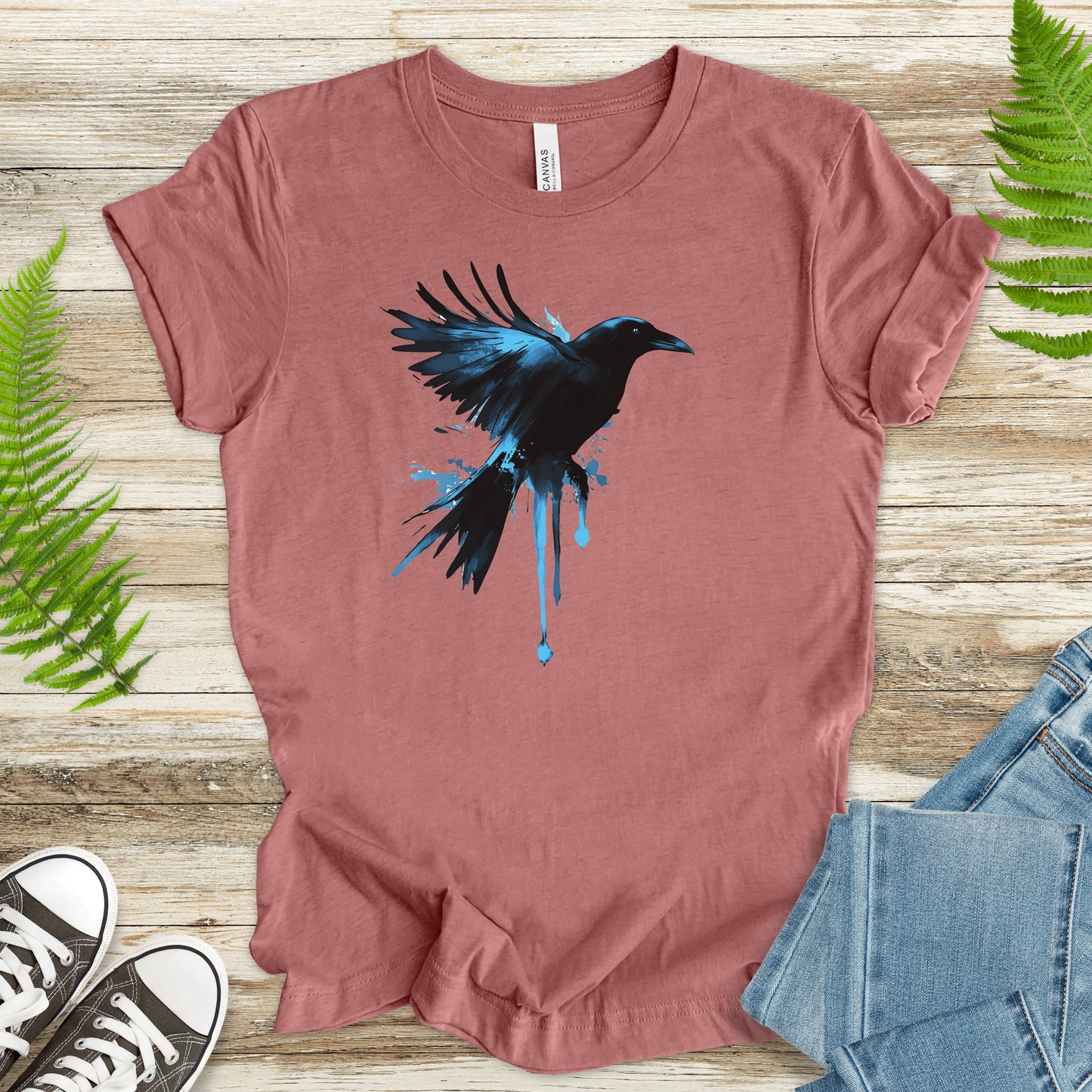 Watercolor Crow T-Shirt – Artistic Raven Spirit Bird Tee