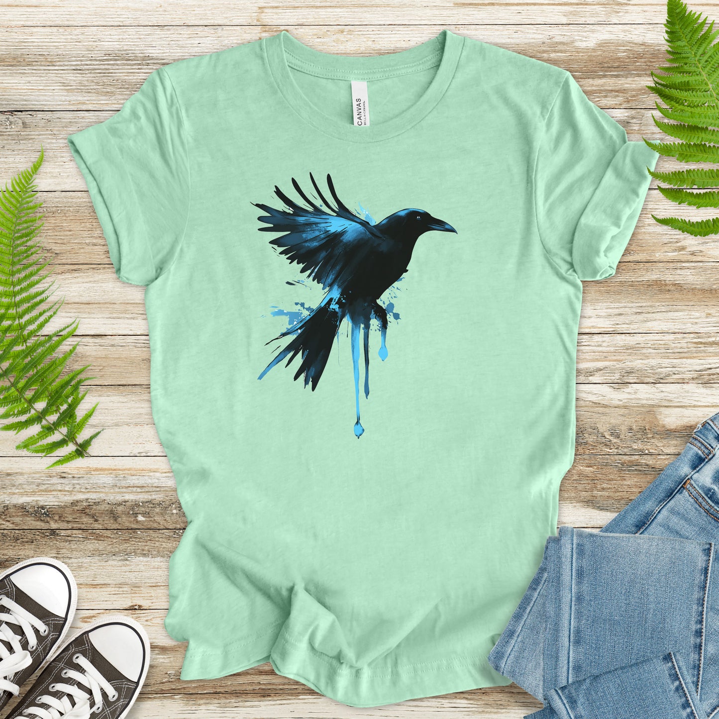 Watercolor Crow T-Shirt – Artistic Raven Spirit Bird Tee