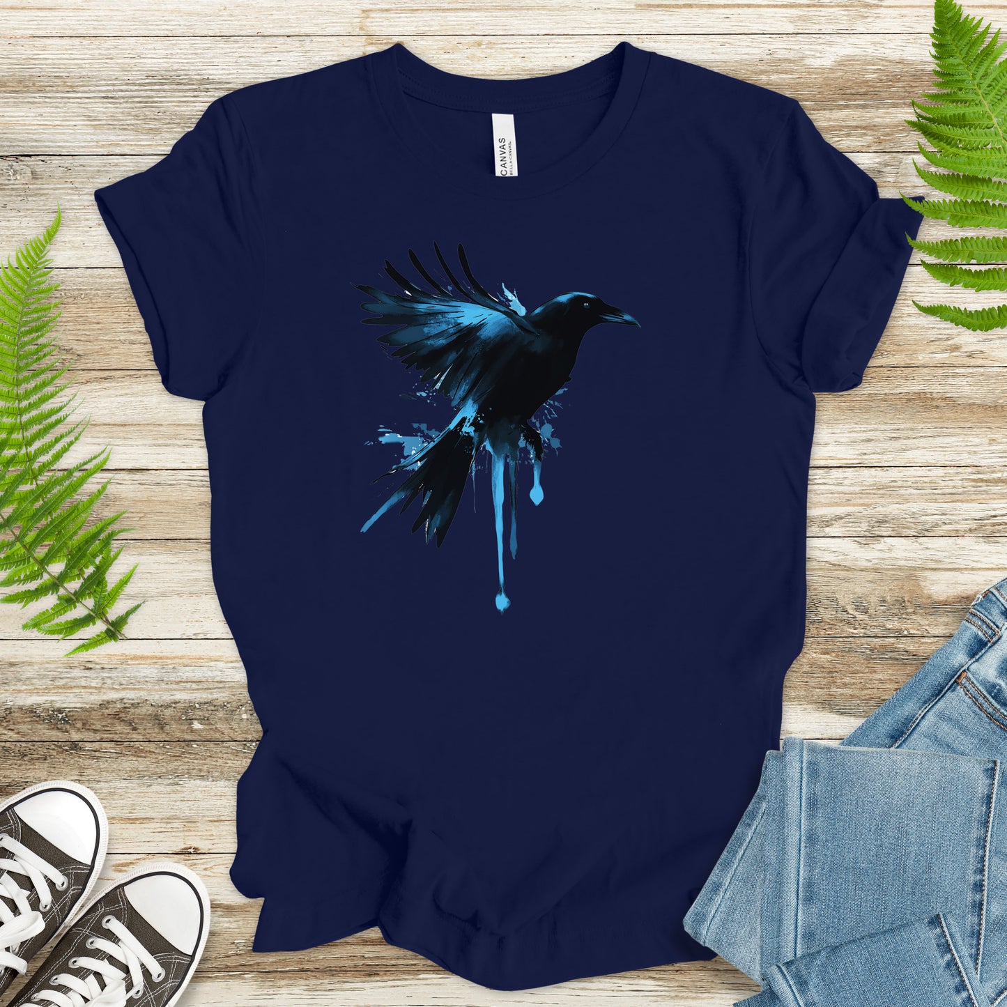 Watercolor Crow T-Shirt – Artistic Raven Spirit Bird Tee