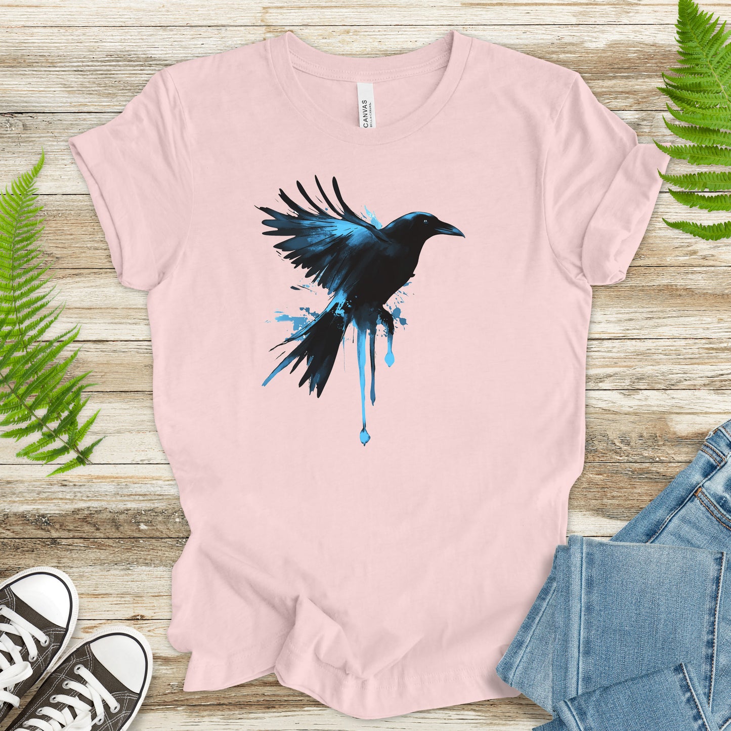 Watercolor Crow T-Shirt – Artistic Raven Spirit Bird Tee