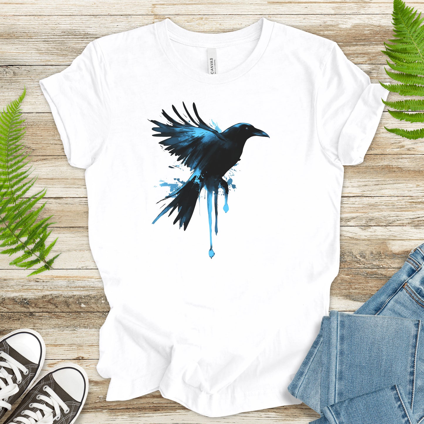 Watercolor Crow T-Shirt – Artistic Raven Spirit Bird Tee