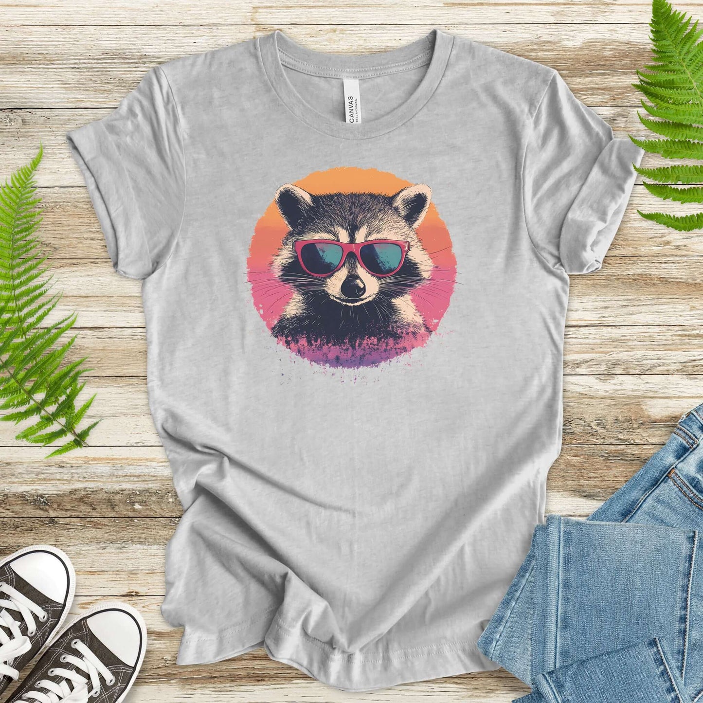 Retro Raccoon & Vintage Sun T-Shirt