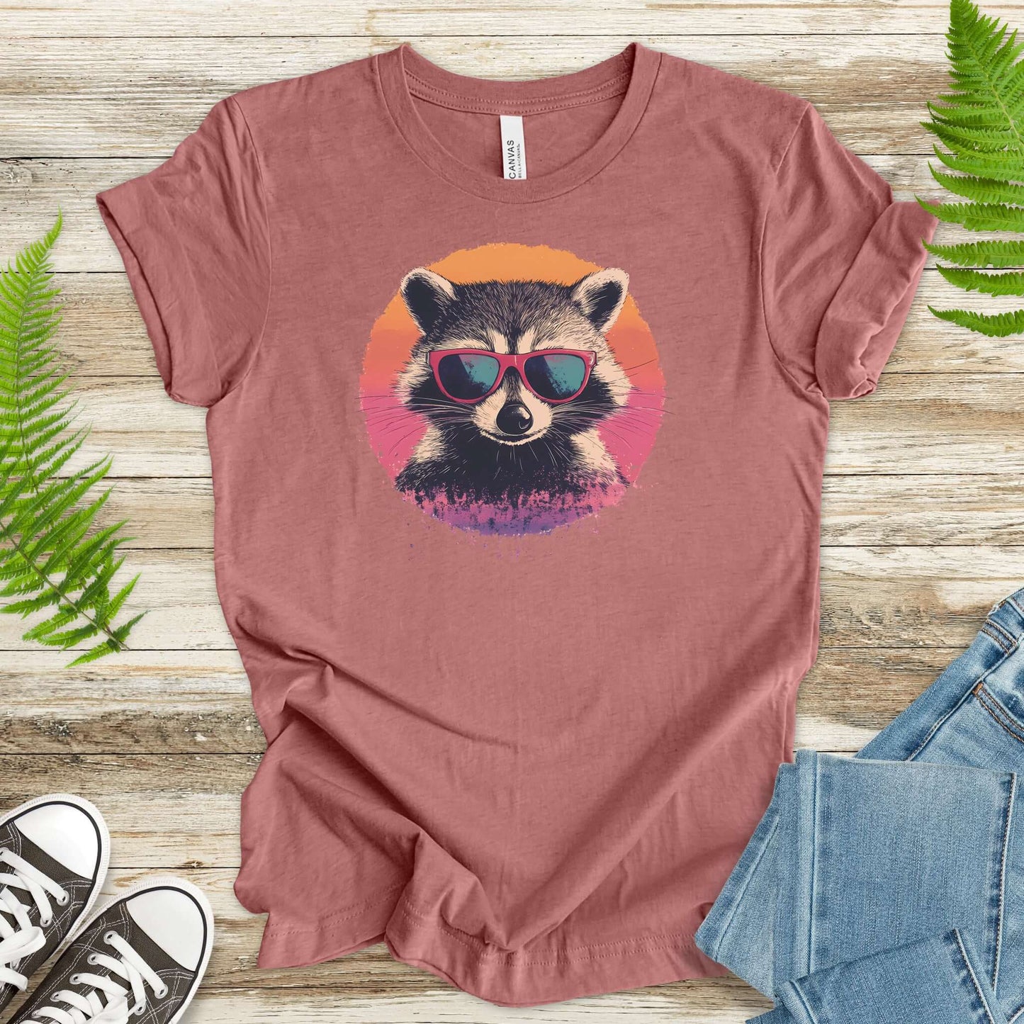 Retro Raccoon & Vintage Sun T-Shirt