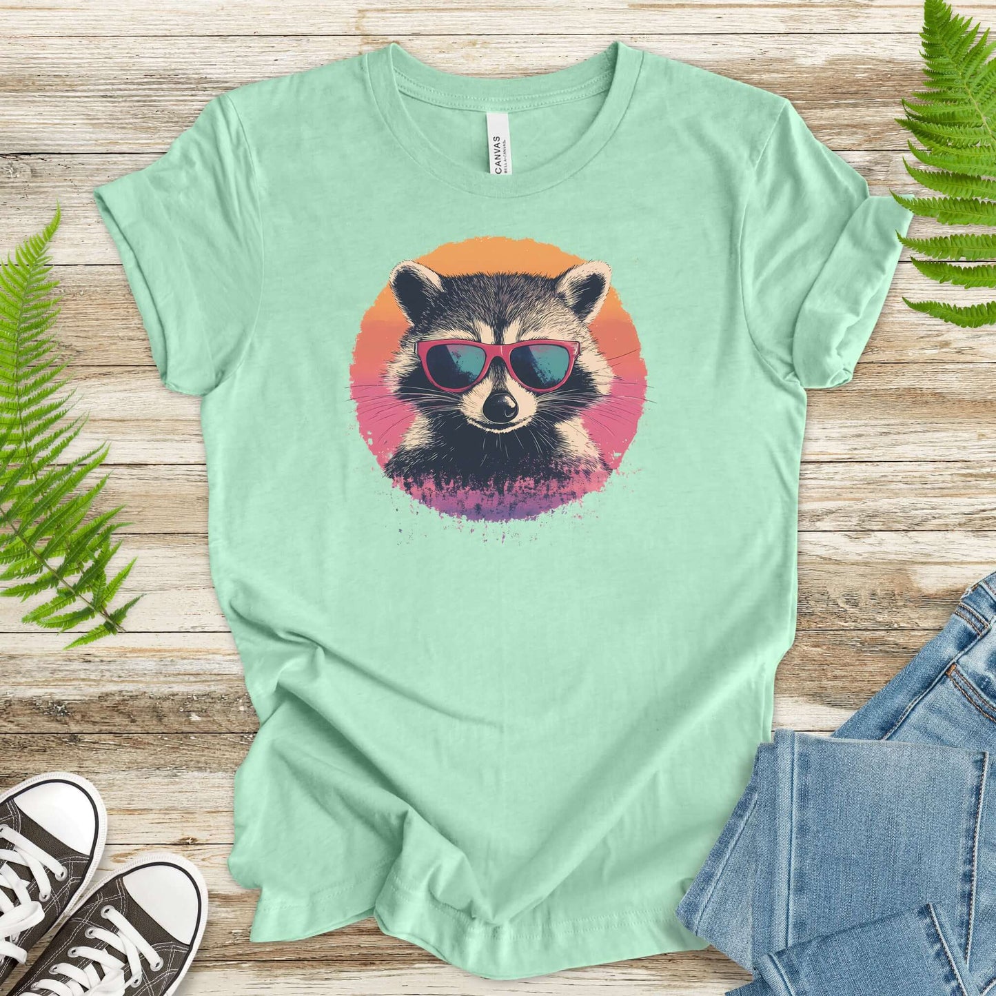 Retro Raccoon & Vintage Sun T-Shirt