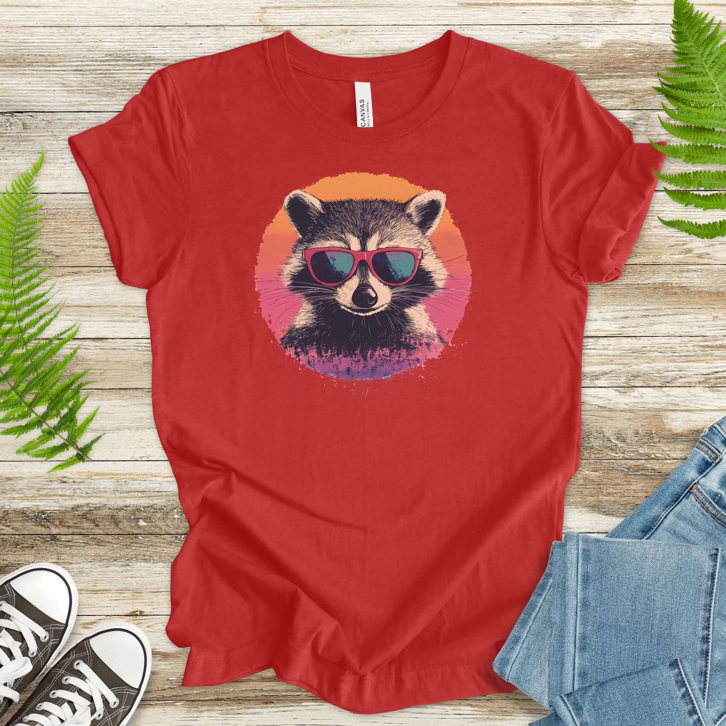 Retro Raccoon & Vintage Sun T-Shirt