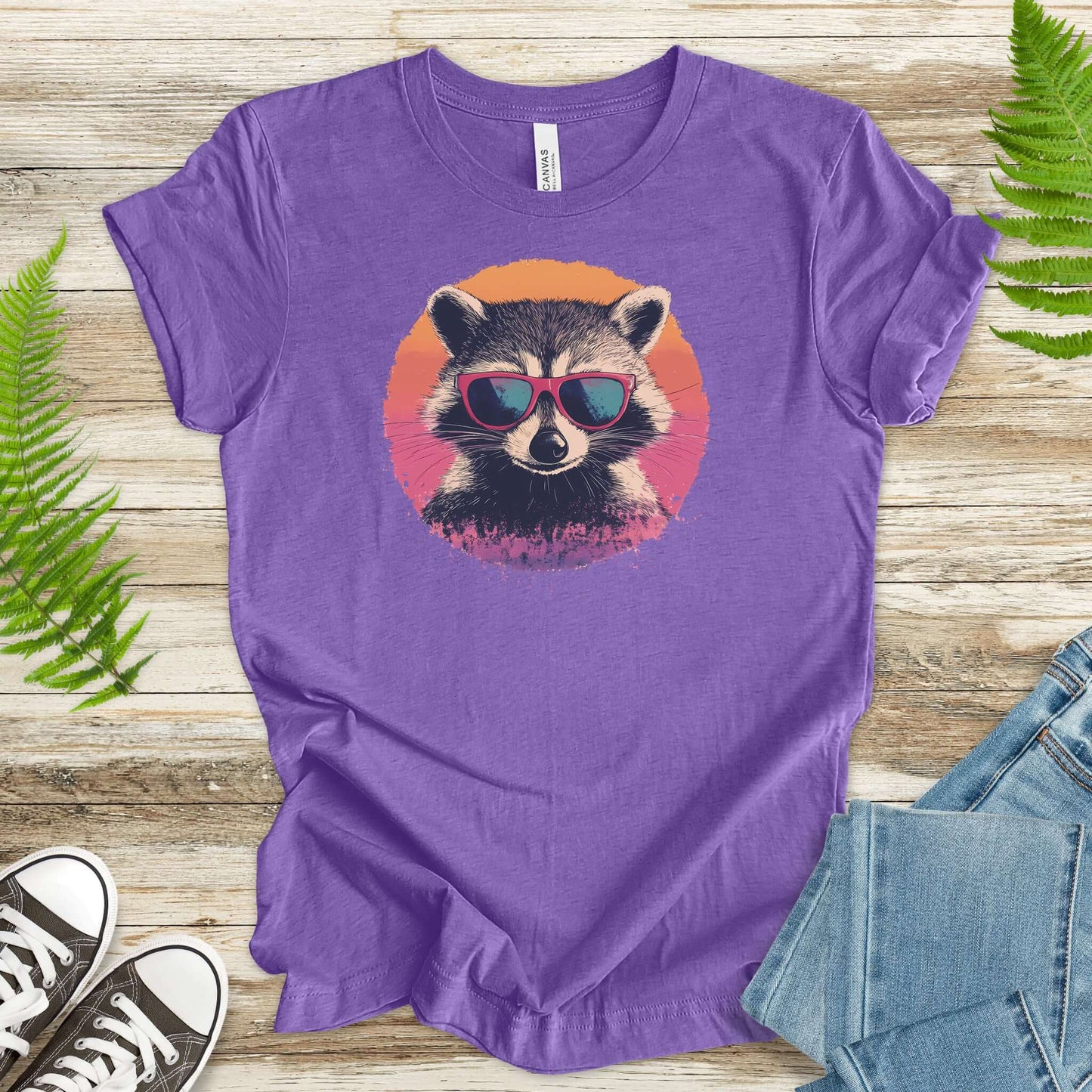 Retro Raccoon & Vintage Sun T-Shirt