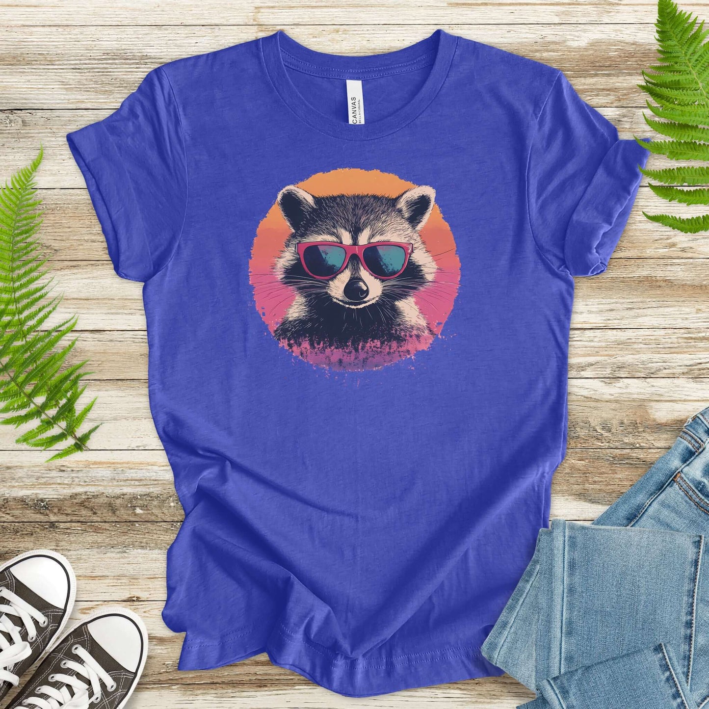 Retro Raccoon & Vintage Sun T-Shirt