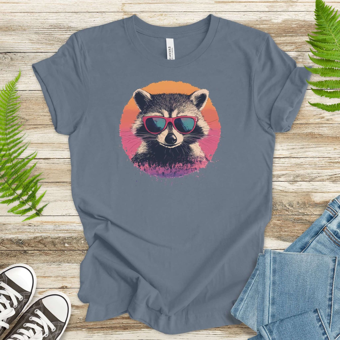 Retro Raccoon & Vintage Sun T-Shirt