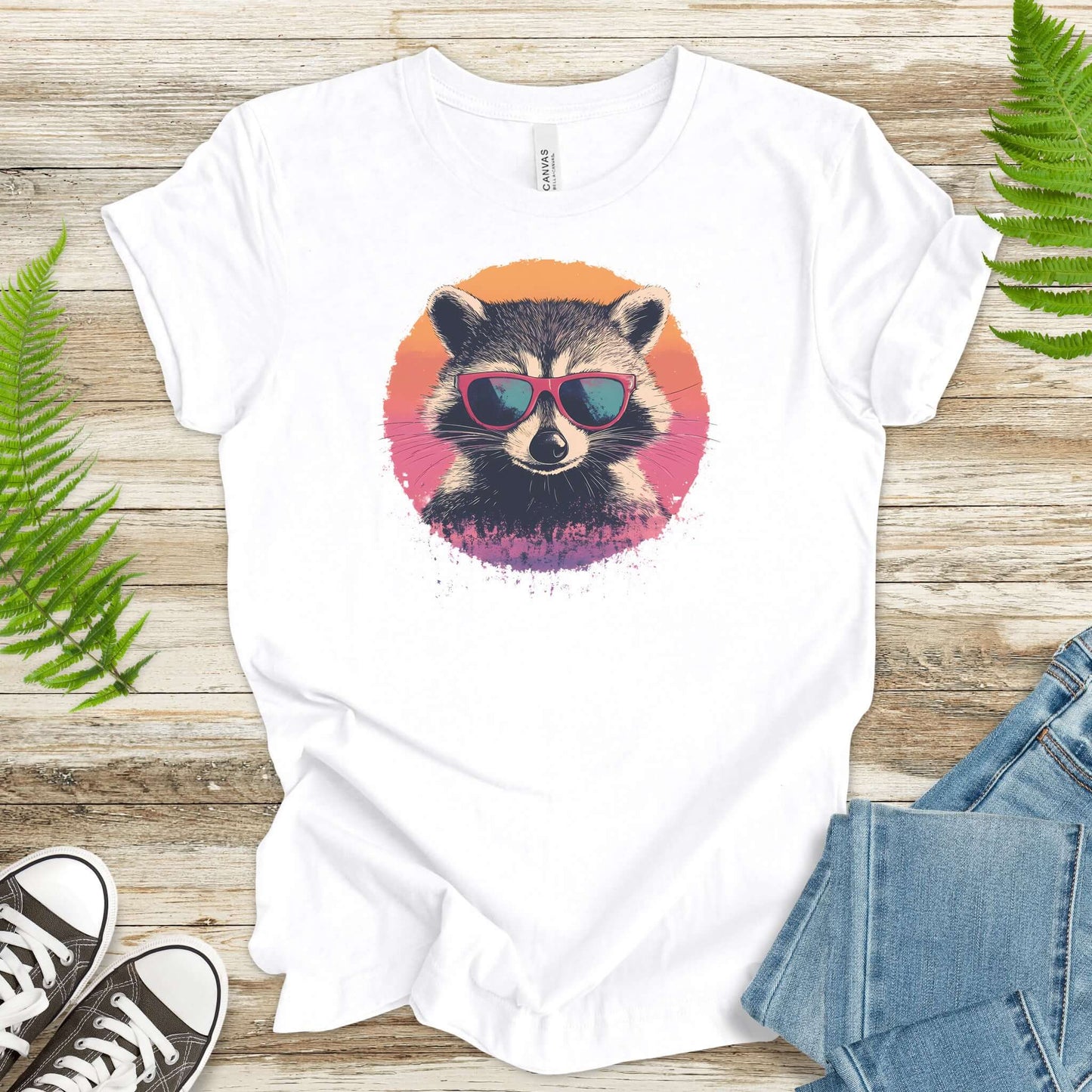 Retro Raccoon & Vintage Sun T-Shirt