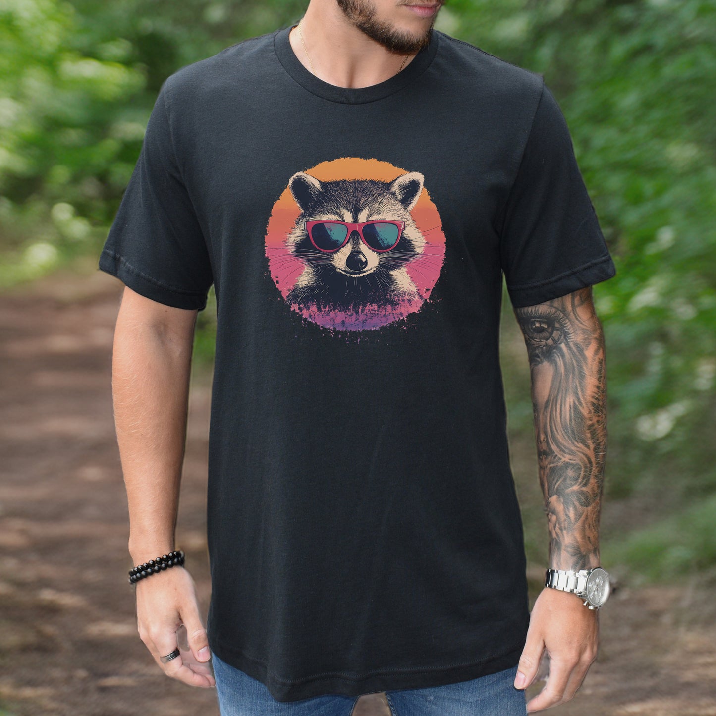 Retro Raccoon & Vintage Sun T-Shirt