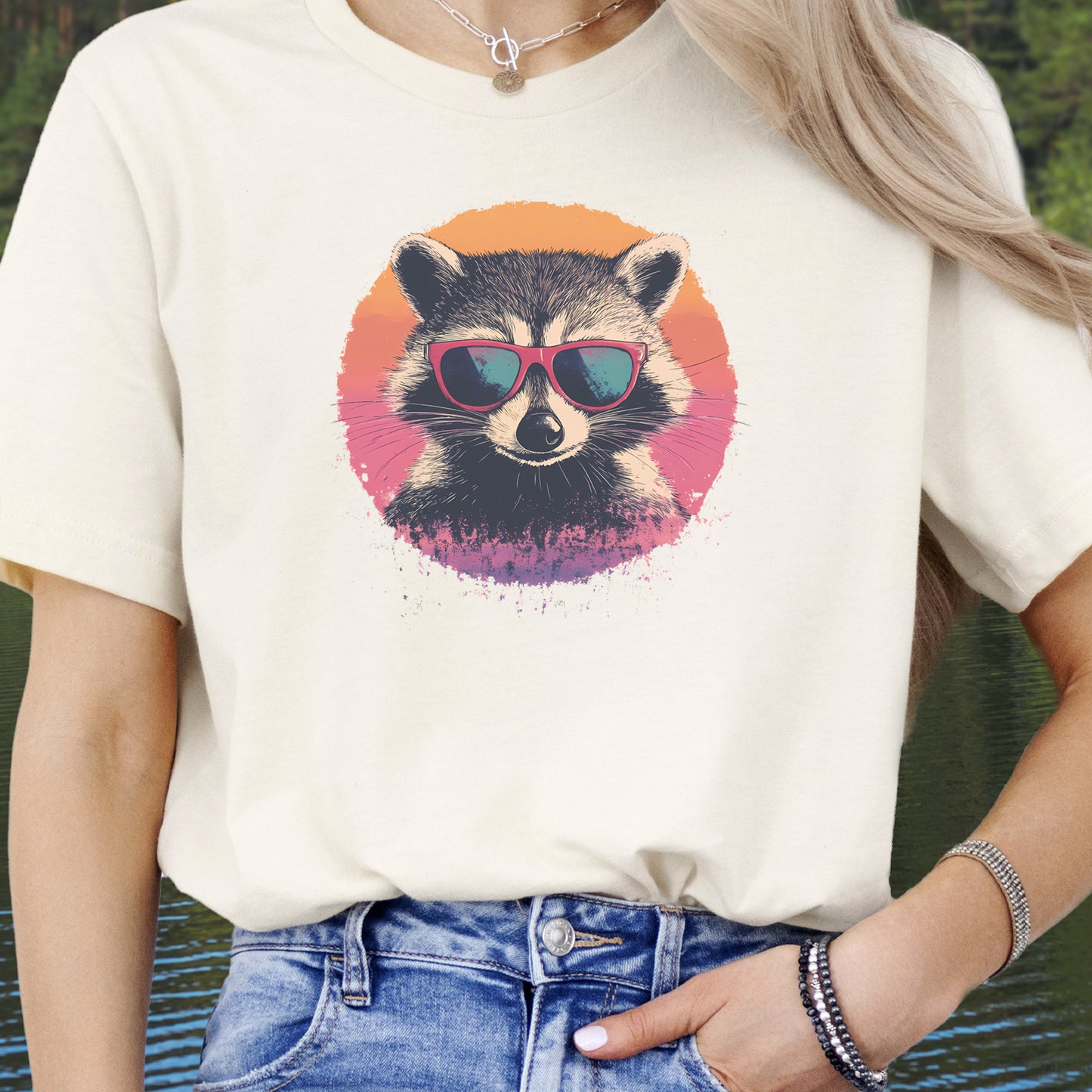 Retro Raccoon & Vintage Sun T-Shirt