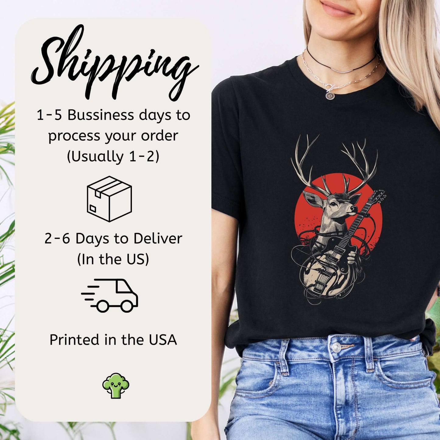 Rock & Roam – Japanese Style Deer Guitarist T-Shirt