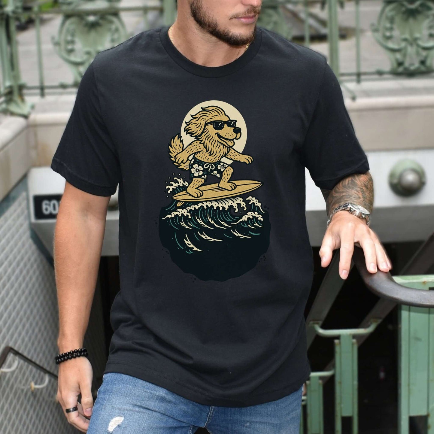 Surfing Dog in Shades T-Shirt