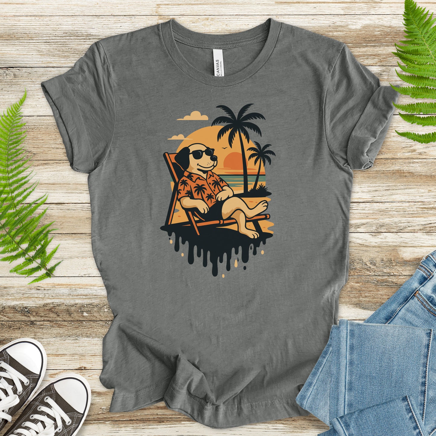 Vacation Dog Sunset T-Shirt – Funny Retro Beach Vibes Tee