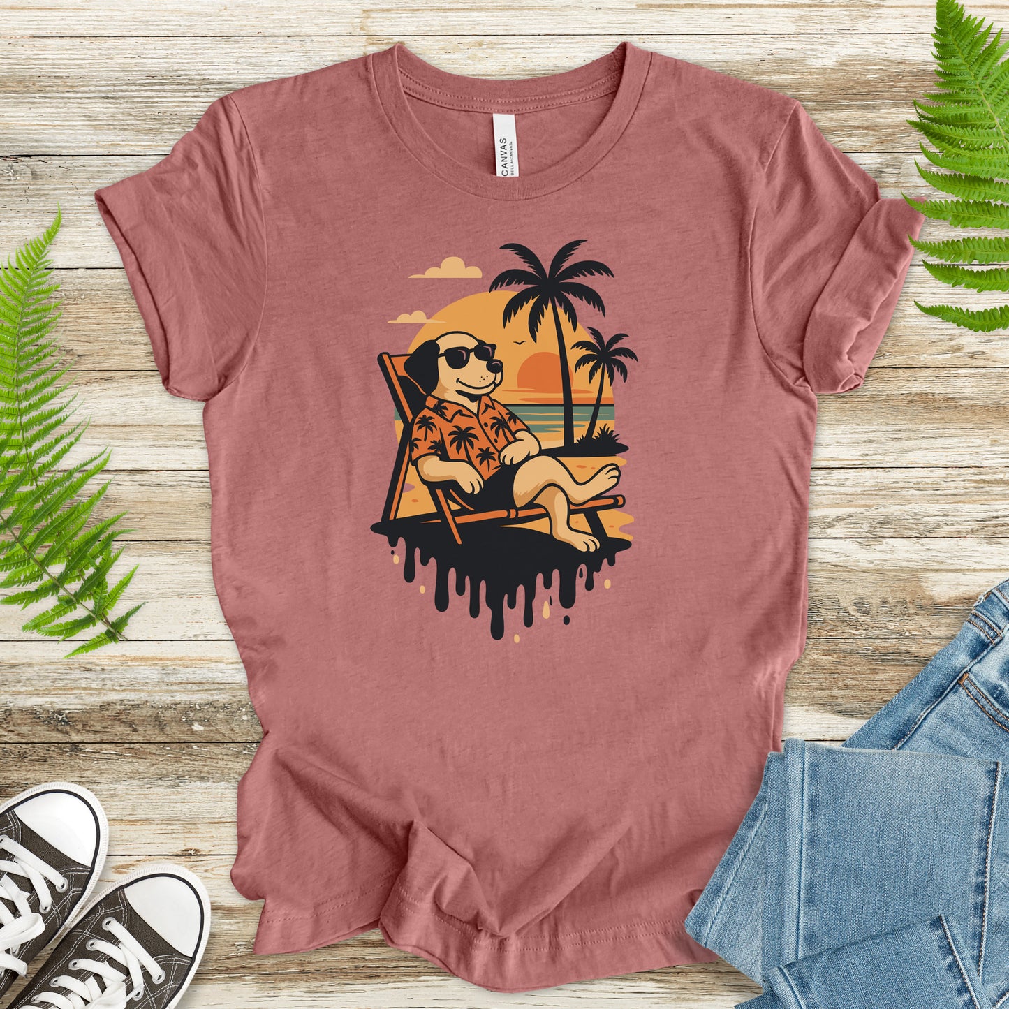 Vacation Dog Sunset T-Shirt – Funny Retro Beach Vibes Tee