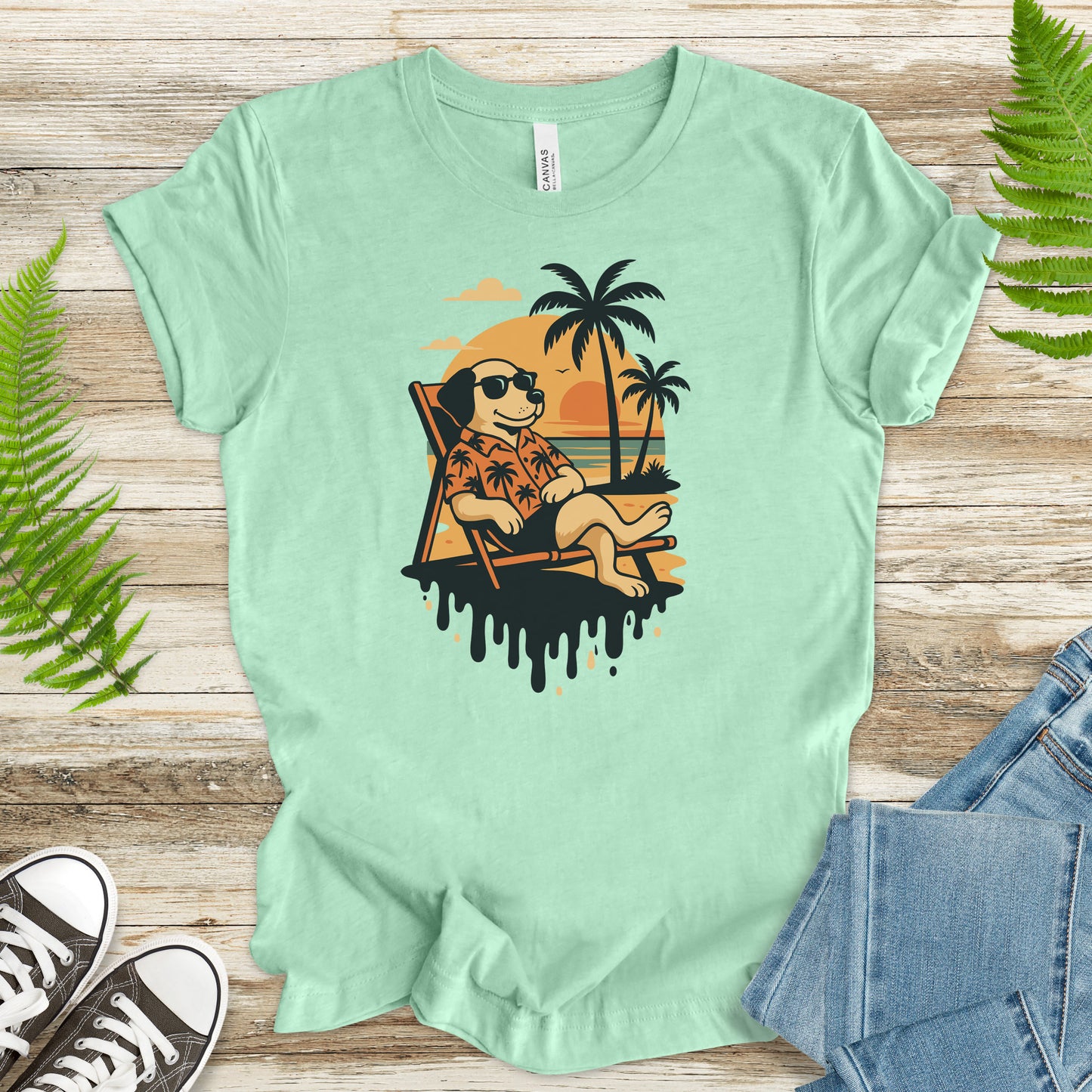 Vacation Dog Sunset T-Shirt – Funny Retro Beach Vibes Tee