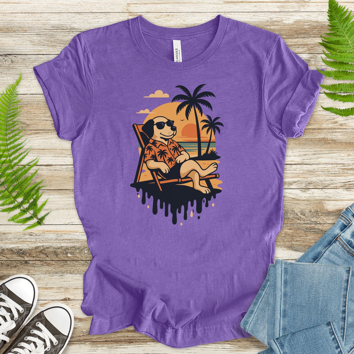 Vacation Dog Sunset T-Shirt – Funny Retro Beach Vibes Tee