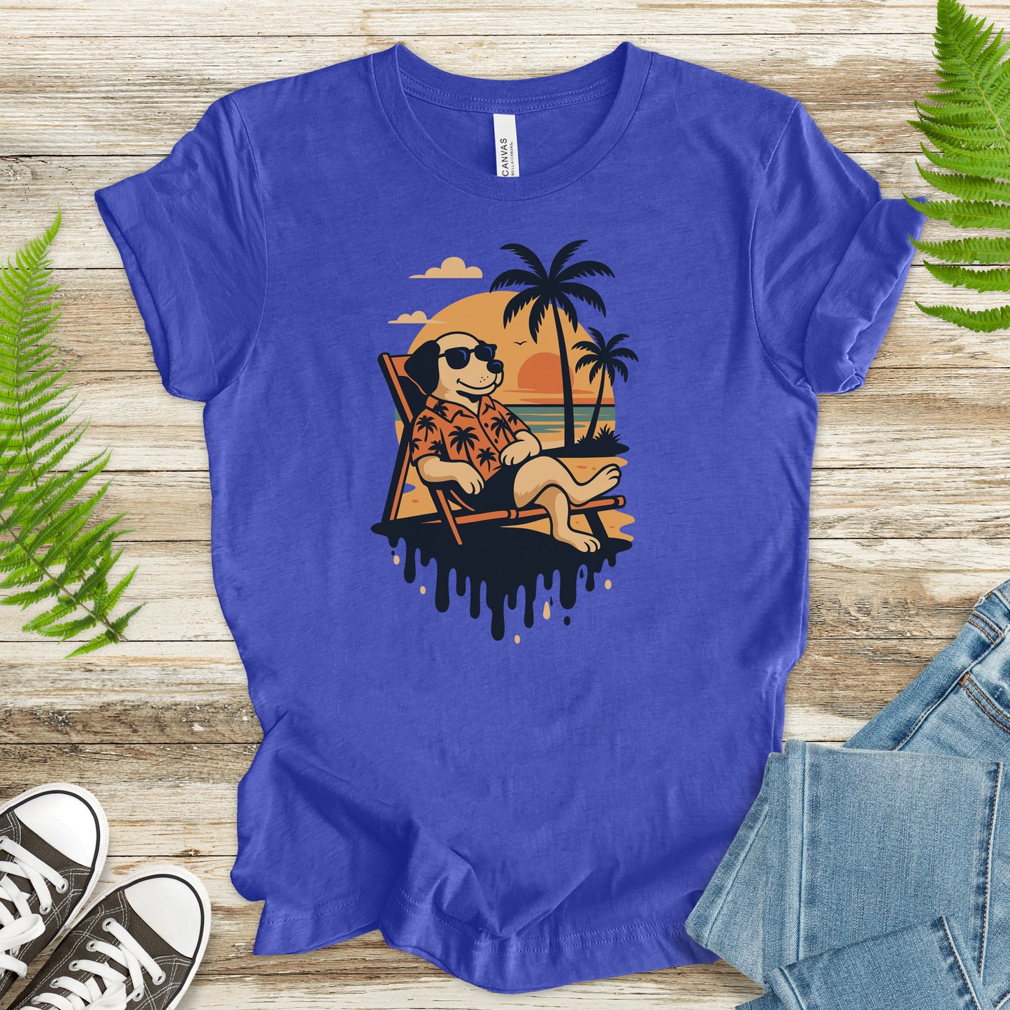 Vacation Dog Sunset T-Shirt – Funny Retro Beach Vibes Tee