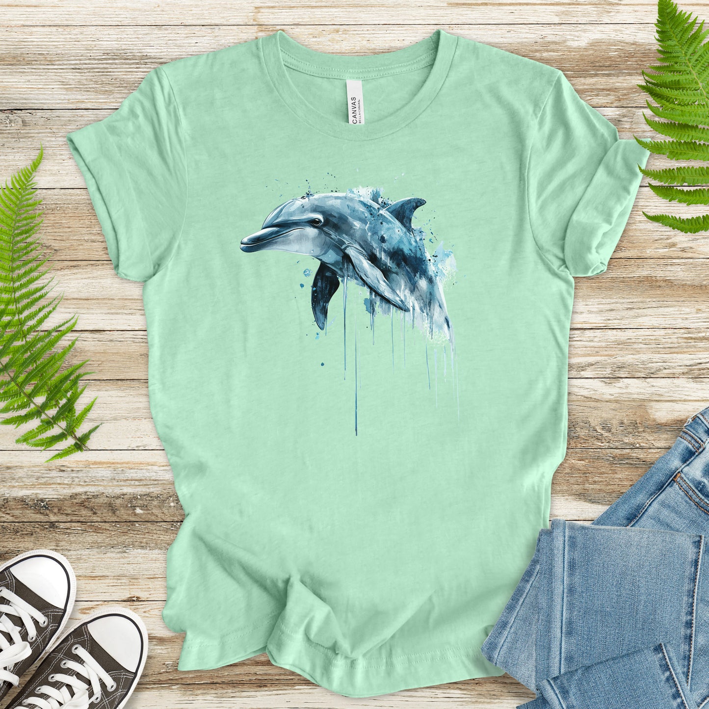 Watercolor Dolphin T-Shirt – Ocean Lover Vintage Sea Life Tee