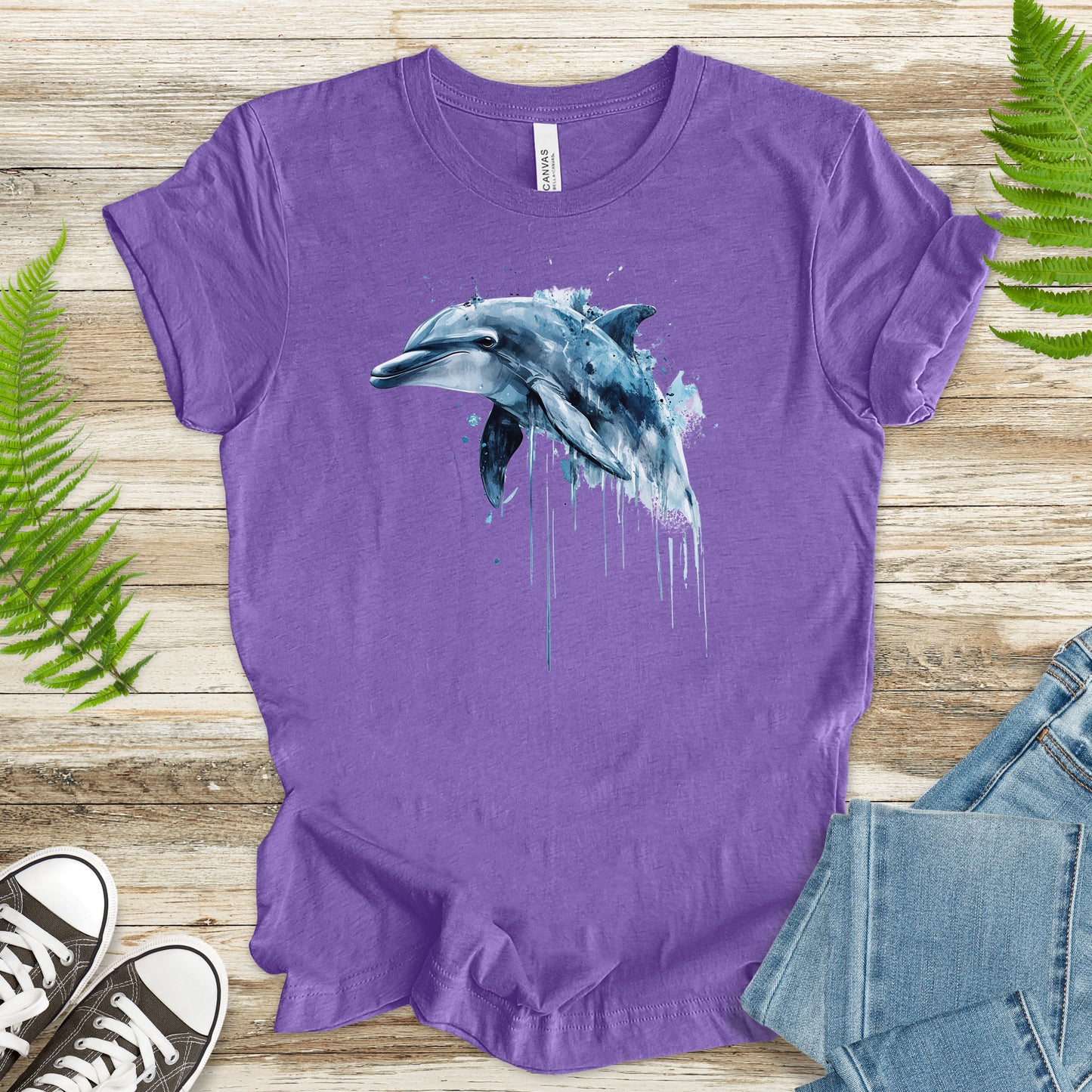 Watercolor Dolphin T-Shirt – Ocean Lover Vintage Sea Life Tee