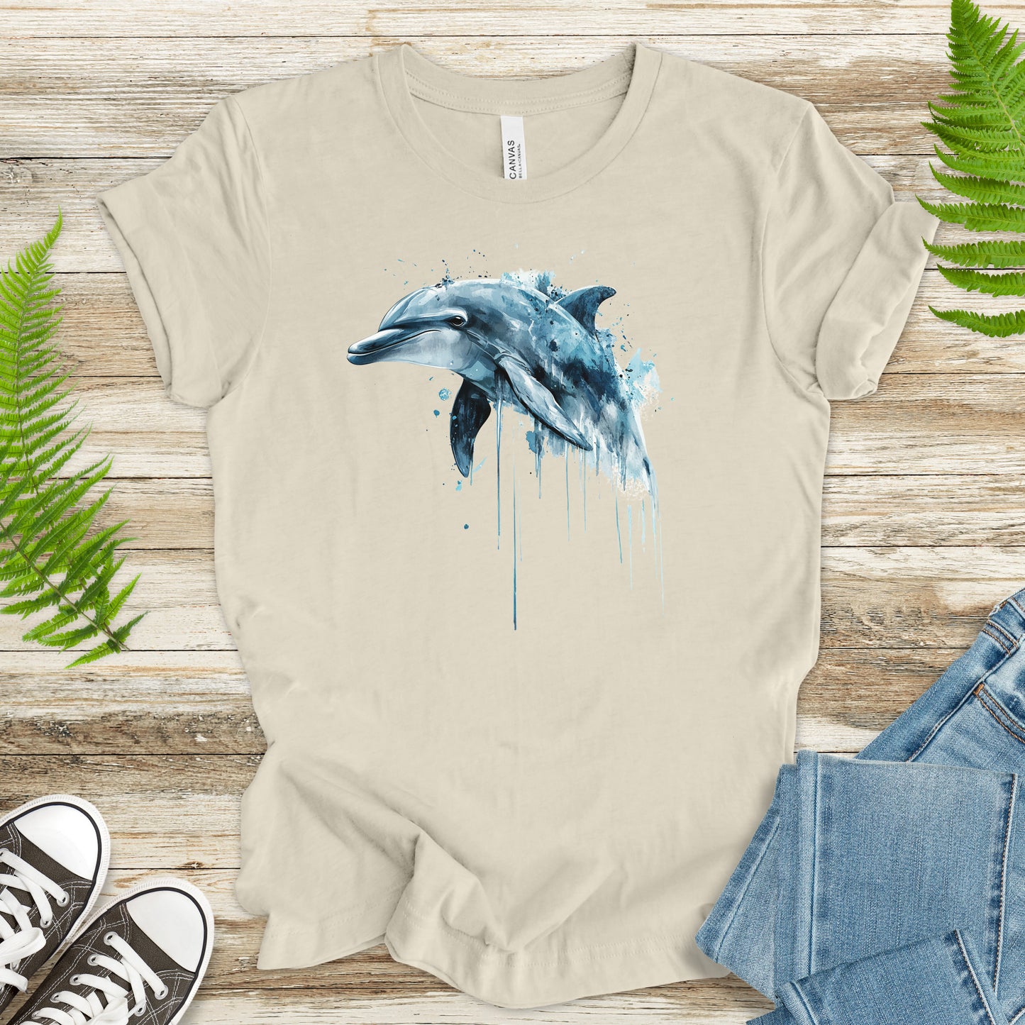 Watercolor Dolphin T-Shirt – Ocean Lover Vintage Sea Life Tee