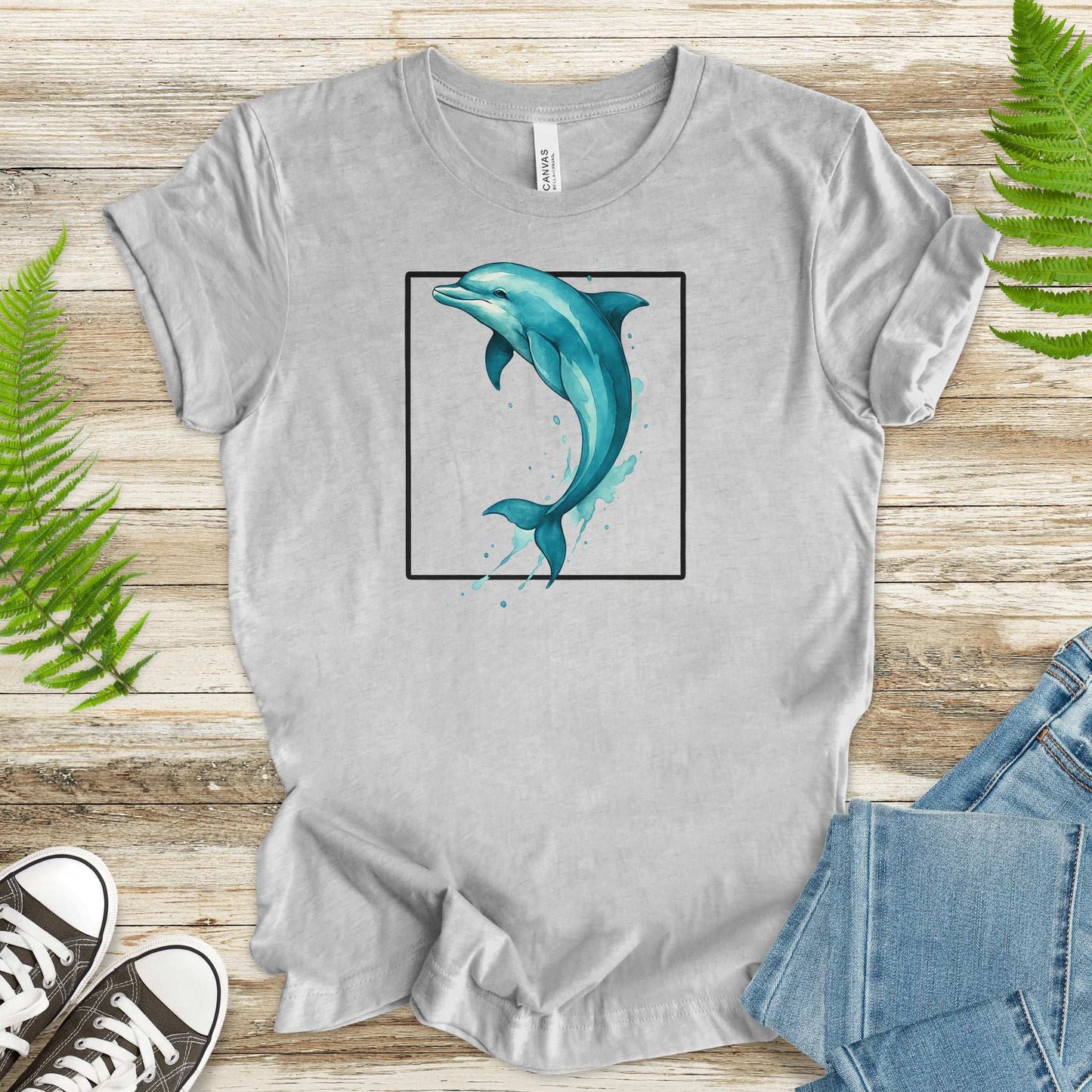 Watercolor Dolphin T-Shirt – Retro Ocean Lover Graphic Tee