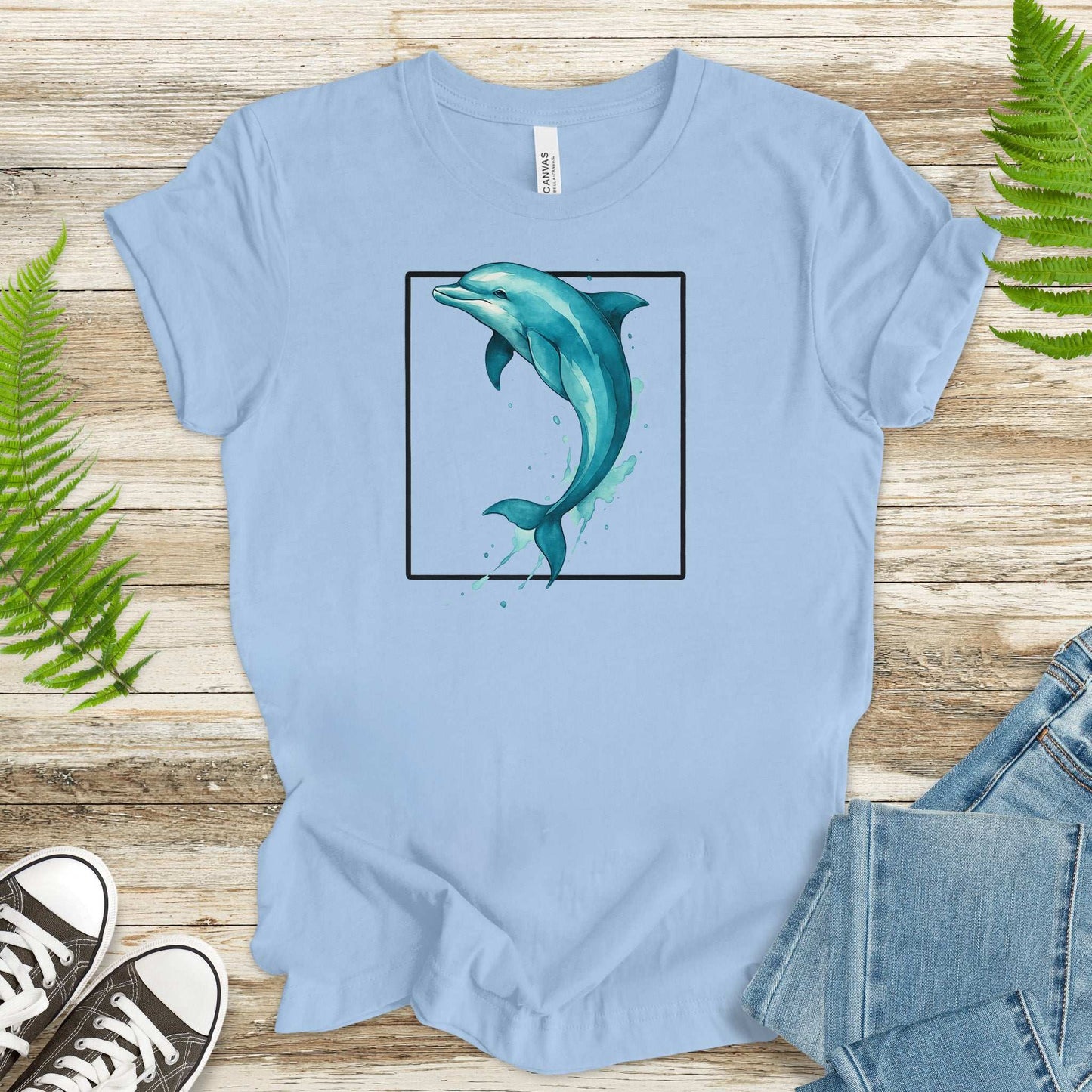 Watercolor Dolphin T-Shirt – Retro Ocean Lover Graphic Tee