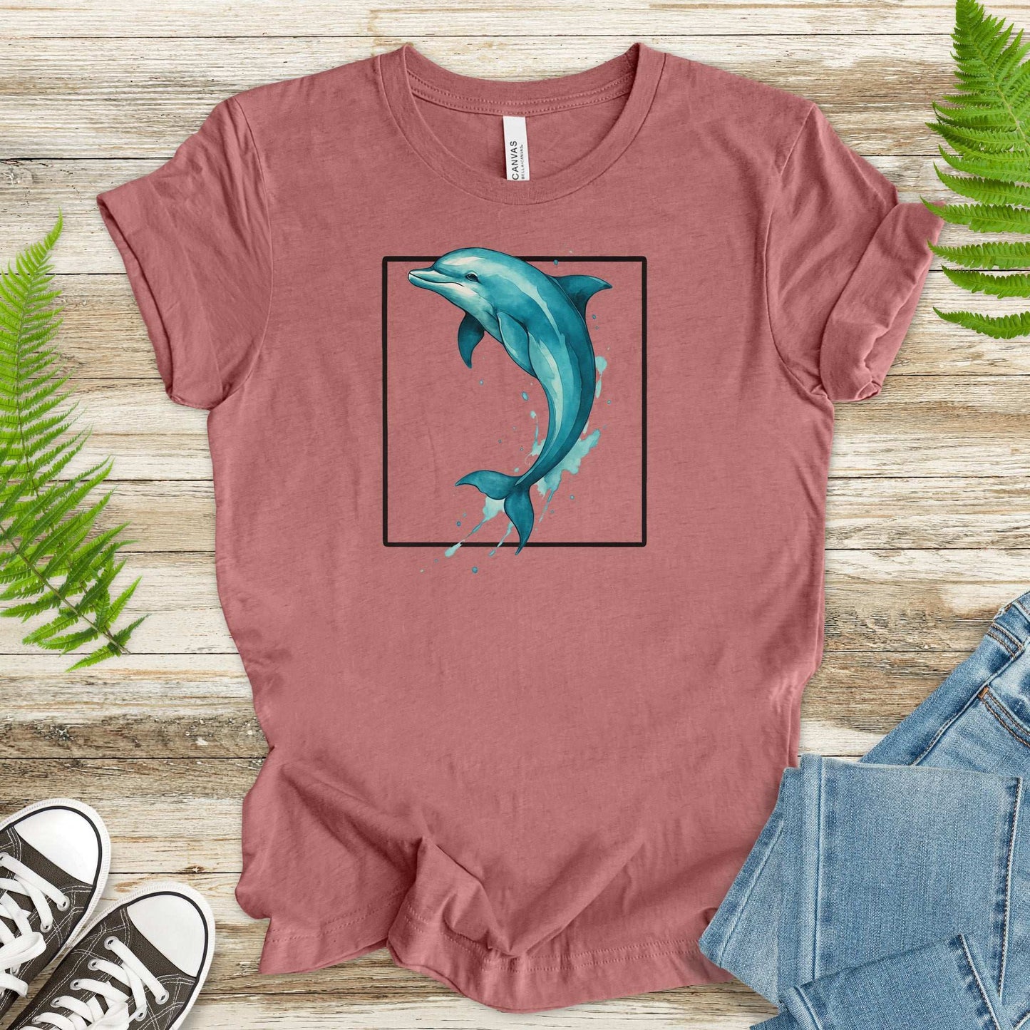 Watercolor Dolphin T-Shirt – Retro Ocean Lover Graphic Tee