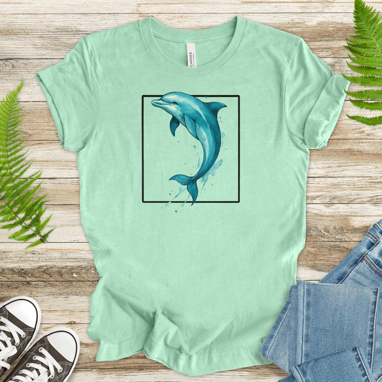 Watercolor Dolphin T-Shirt – Retro Ocean Lover Graphic Tee