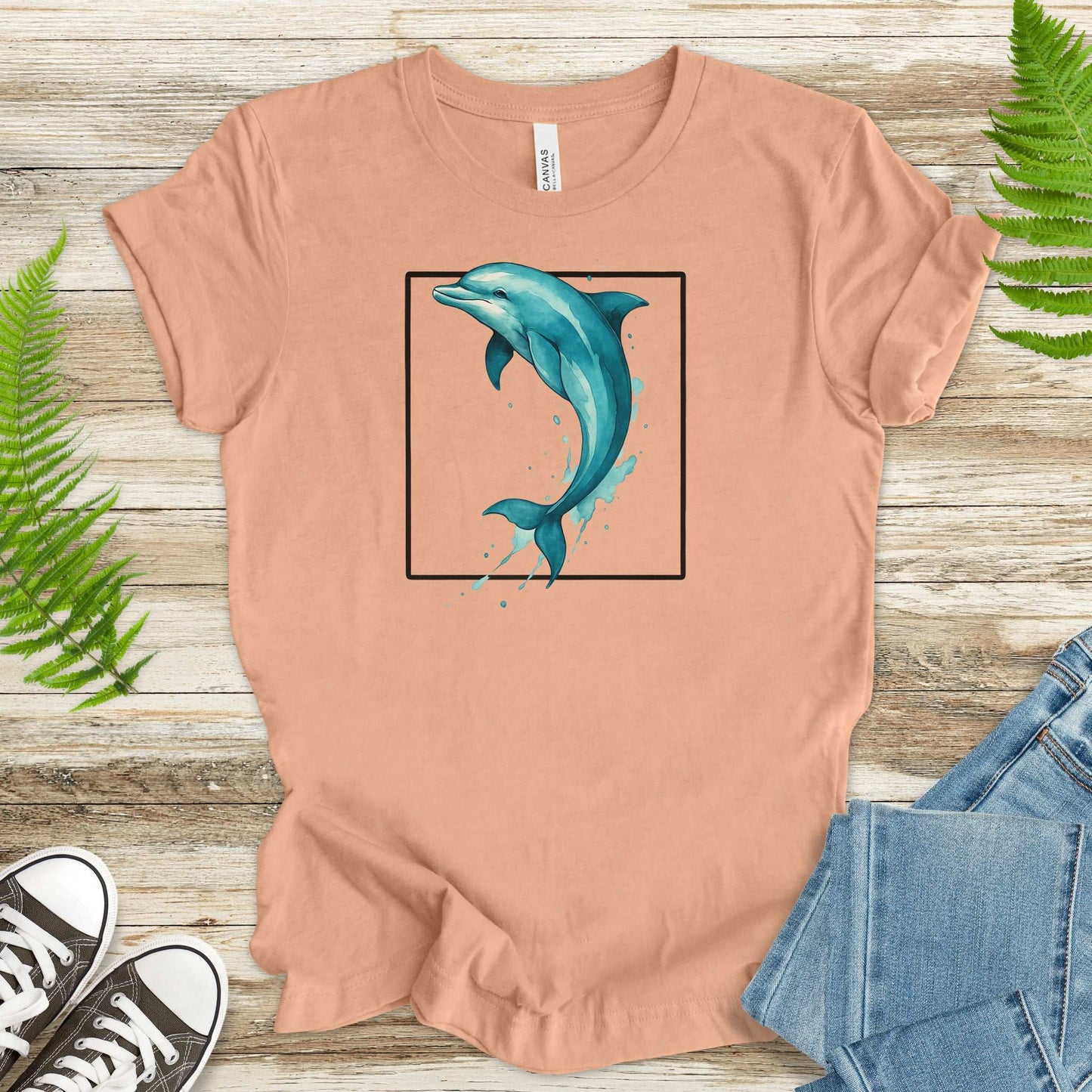 Watercolor Dolphin T-Shirt – Retro Ocean Lover Graphic Tee