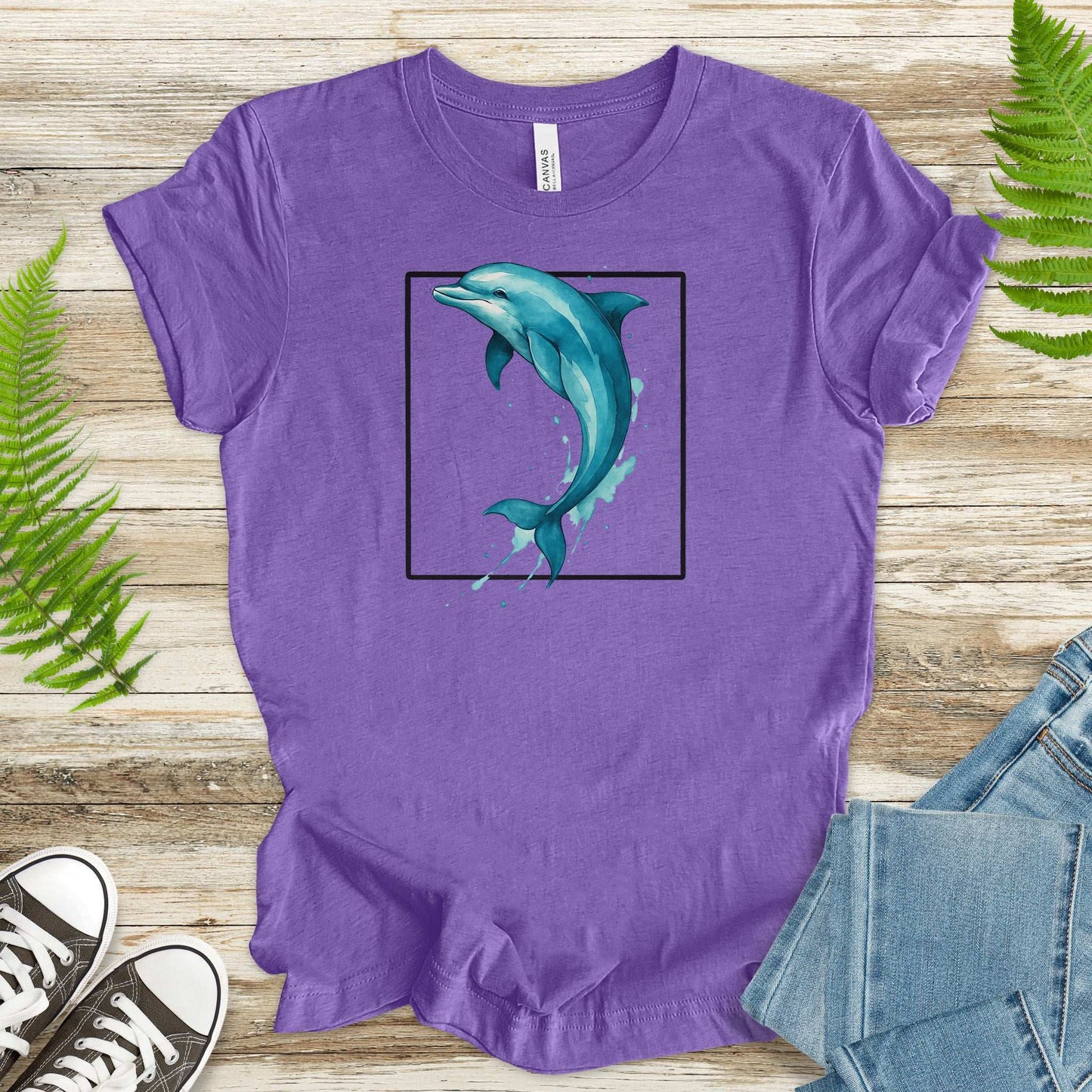 Watercolor Dolphin T-Shirt – Retro Ocean Lover Graphic Tee