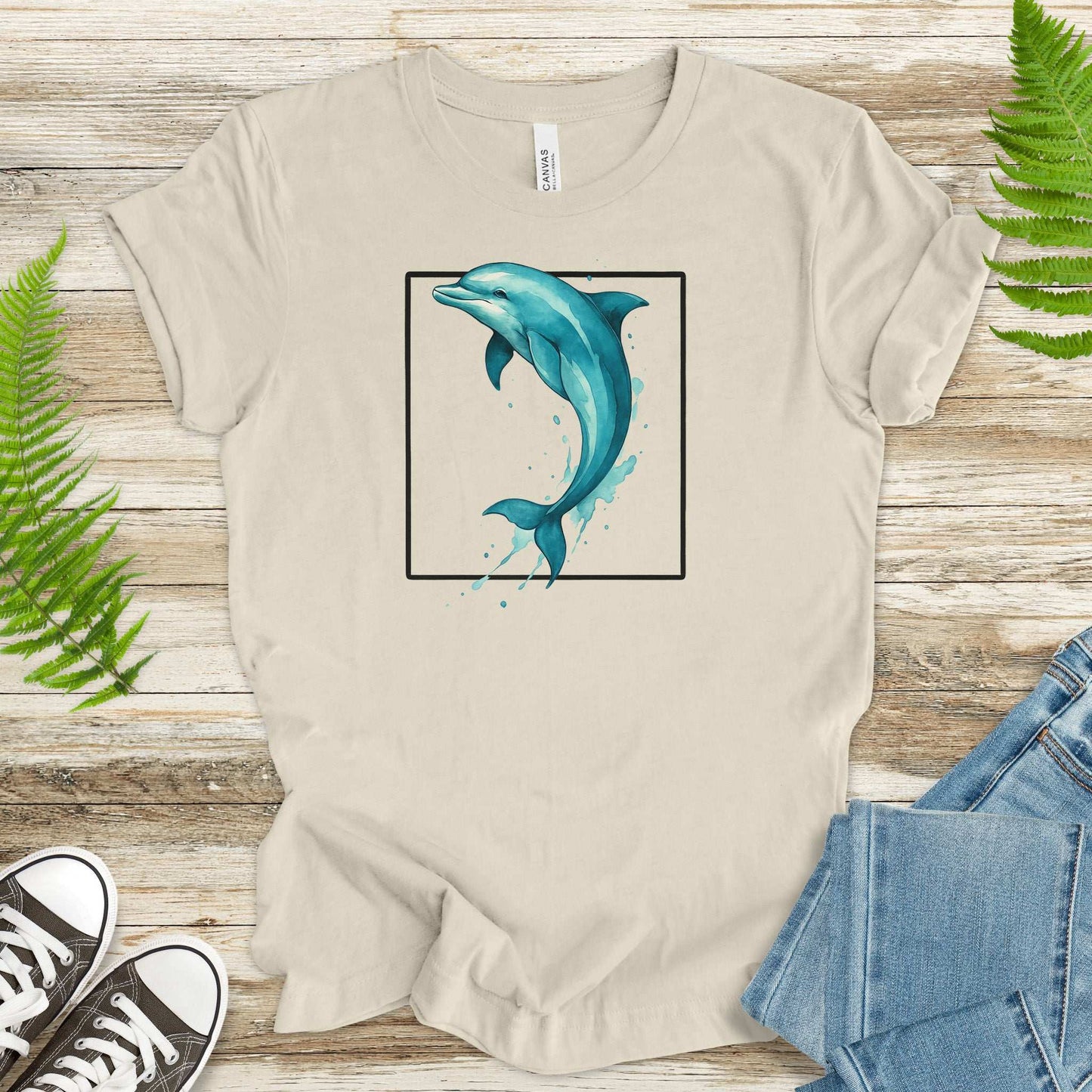 Watercolor Dolphin T-Shirt – Retro Ocean Lover Graphic Tee