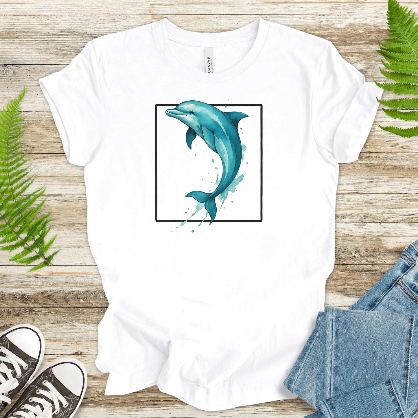 Watercolor Dolphin T-Shirt – Retro Ocean Lover Graphic Tee
