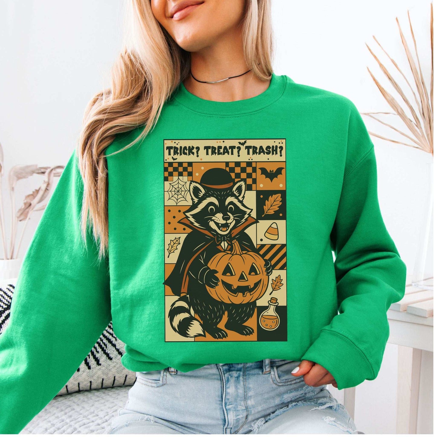 Dracula Raccoon Halloween Sweatshirt – Trick? Treat? Trash? Retro Vibes