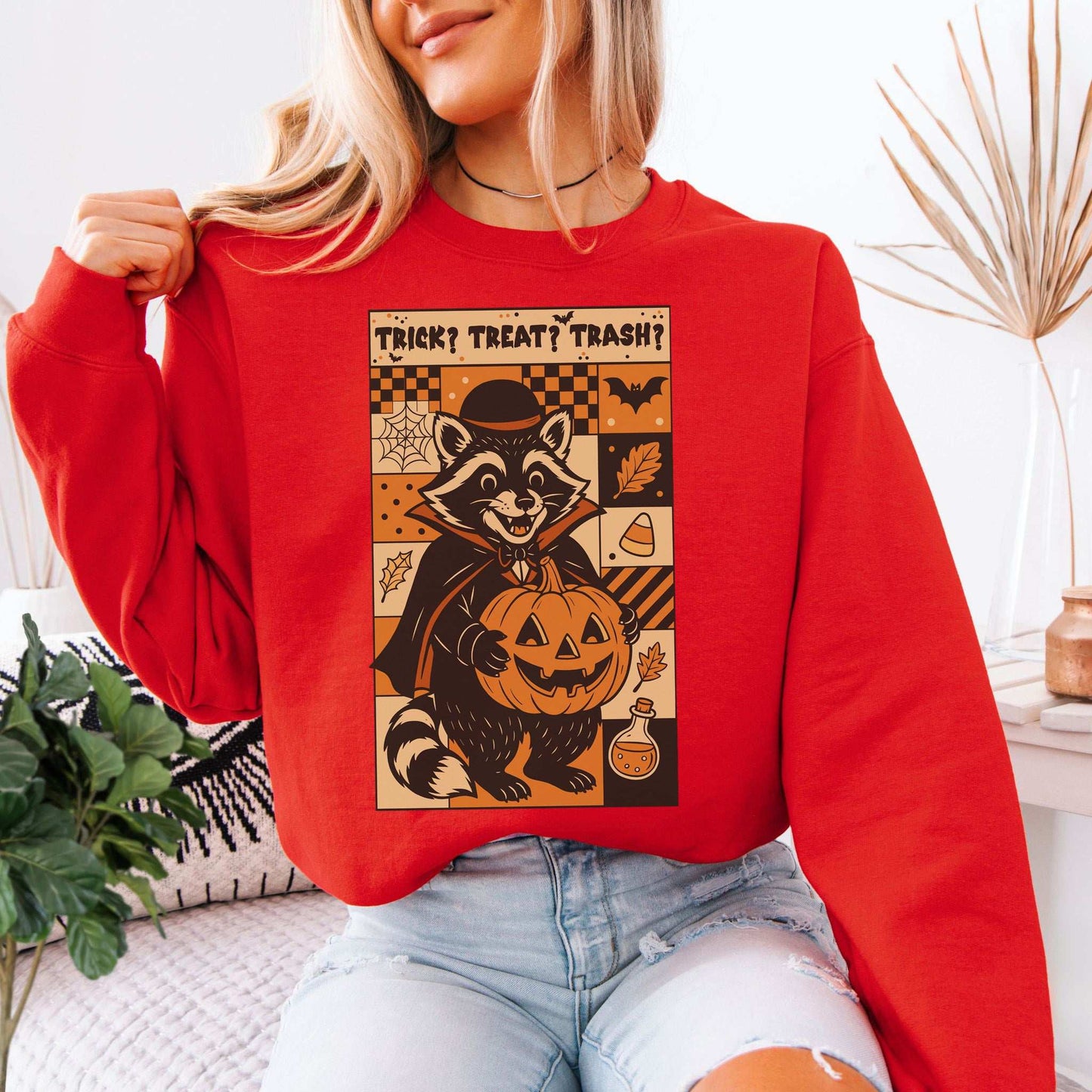 Dracula Raccoon Halloween Sweatshirt – Trick? Treat? Trash? Retro Vibes