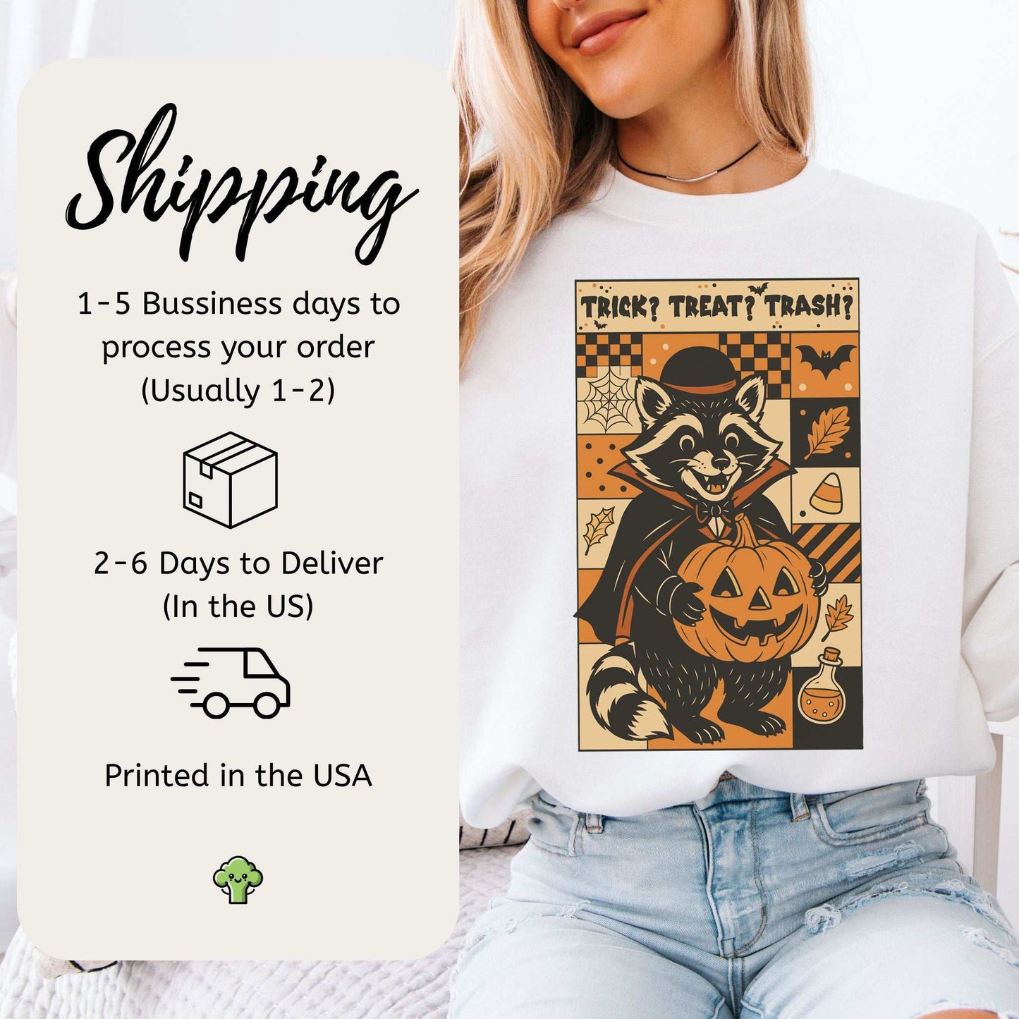 Dracula Raccoon Halloween Sweatshirt – Trick? Treat? Trash? Retro Vibes