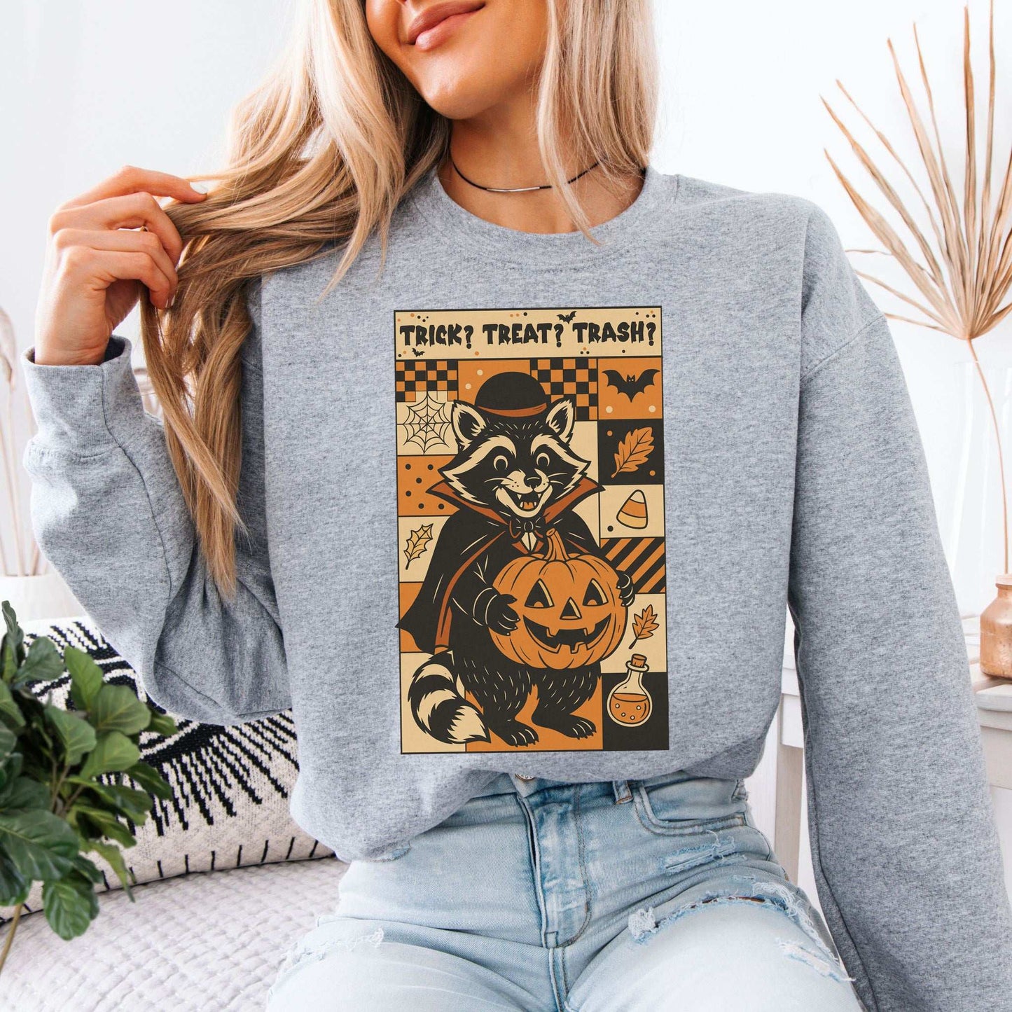 Dracula Raccoon Halloween Sweatshirt – Trick? Treat? Trash? Retro Vibes