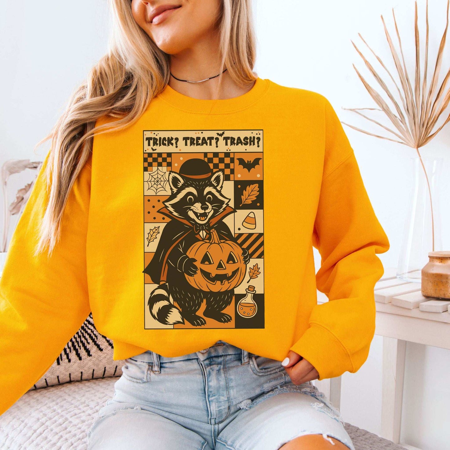 Dracula Raccoon Halloween Sweatshirt – Trick? Treat? Trash? Retro Vibes