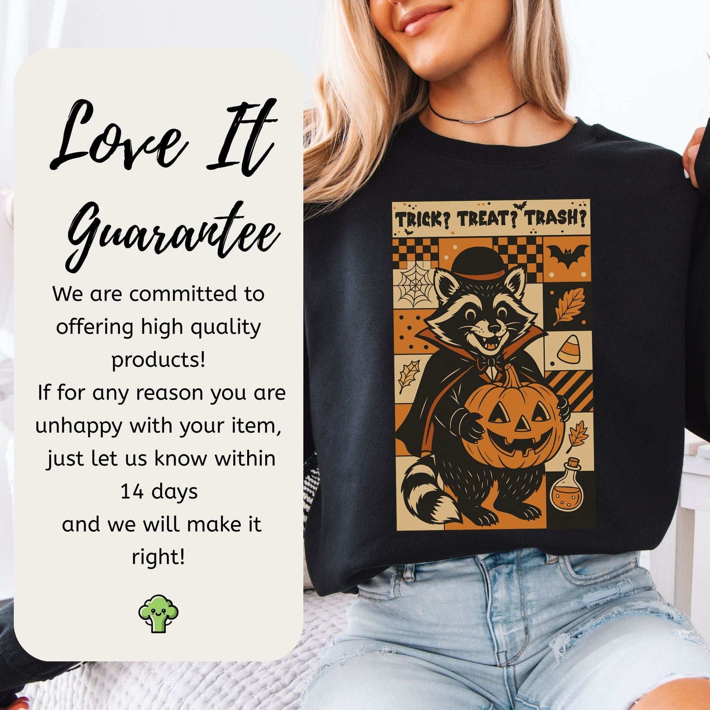 Dracula Raccoon Halloween Sweatshirt – Trick? Treat? Trash? Retro Vibes