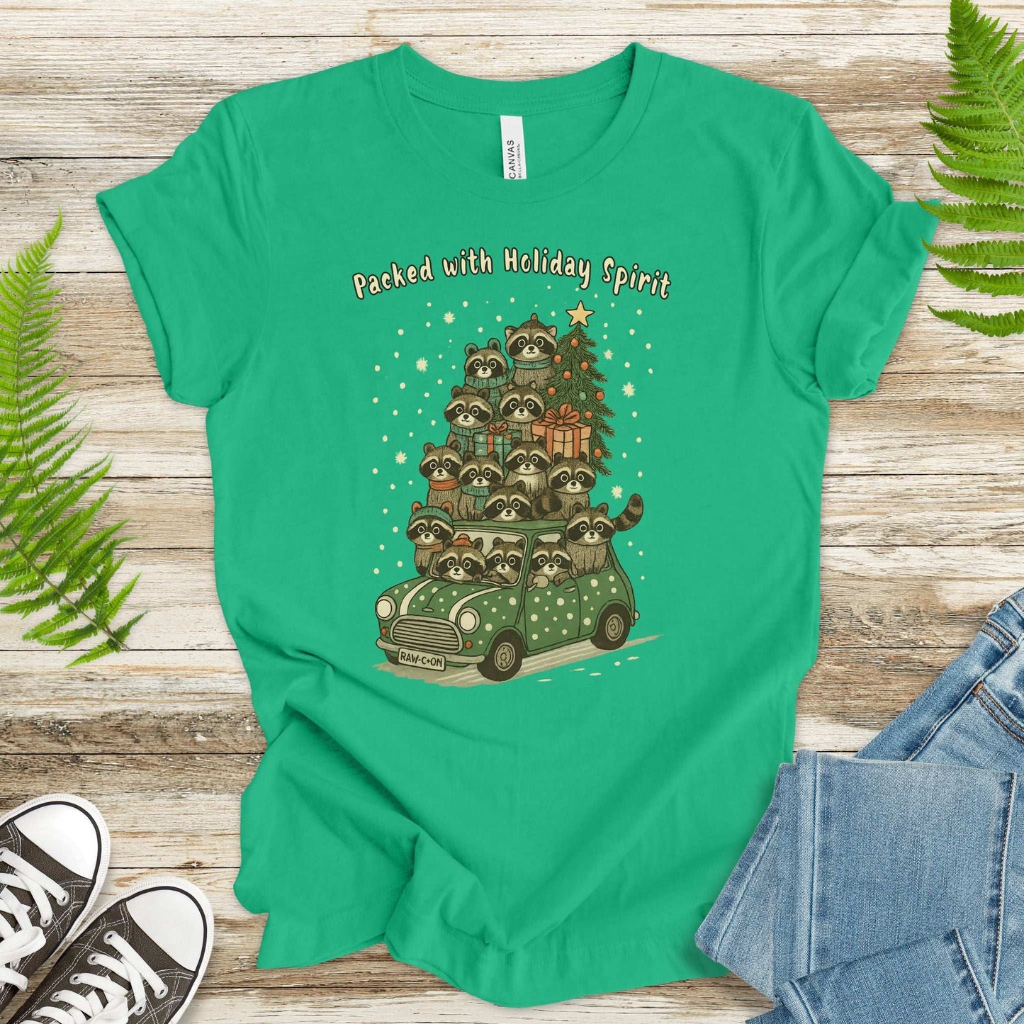 Packed with Holiday Spirit Raccoon T-Shirt – Funny Christmas Car Chaos Tee